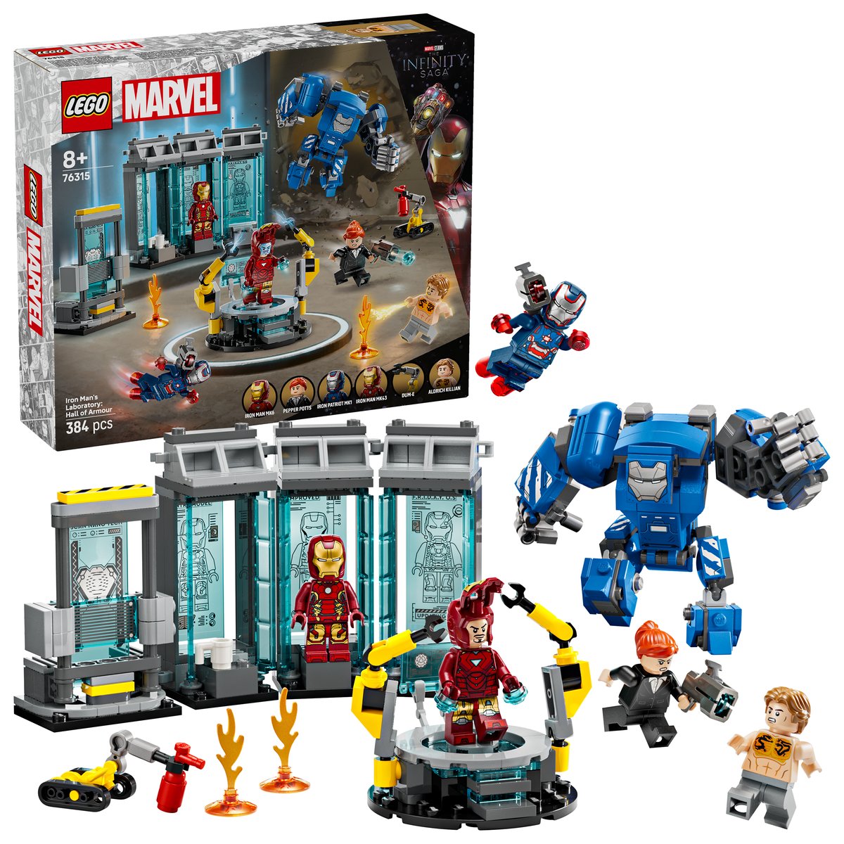 LEGO 76315 LEGO® Super Heroes 76315 - Iron Mans Labor: Halle der Rüstungen – Box & Produkt
