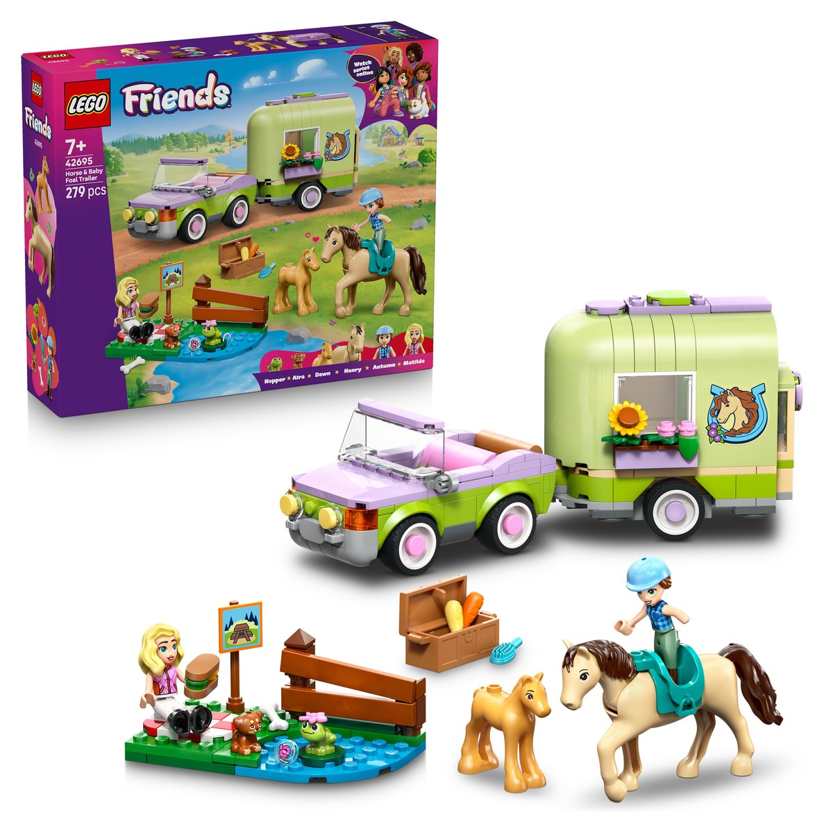 LEGO 42695 LEGO® Friends 42695 - Pferd und Fohlen mit Pferdeanhänger – Box & Produkt
