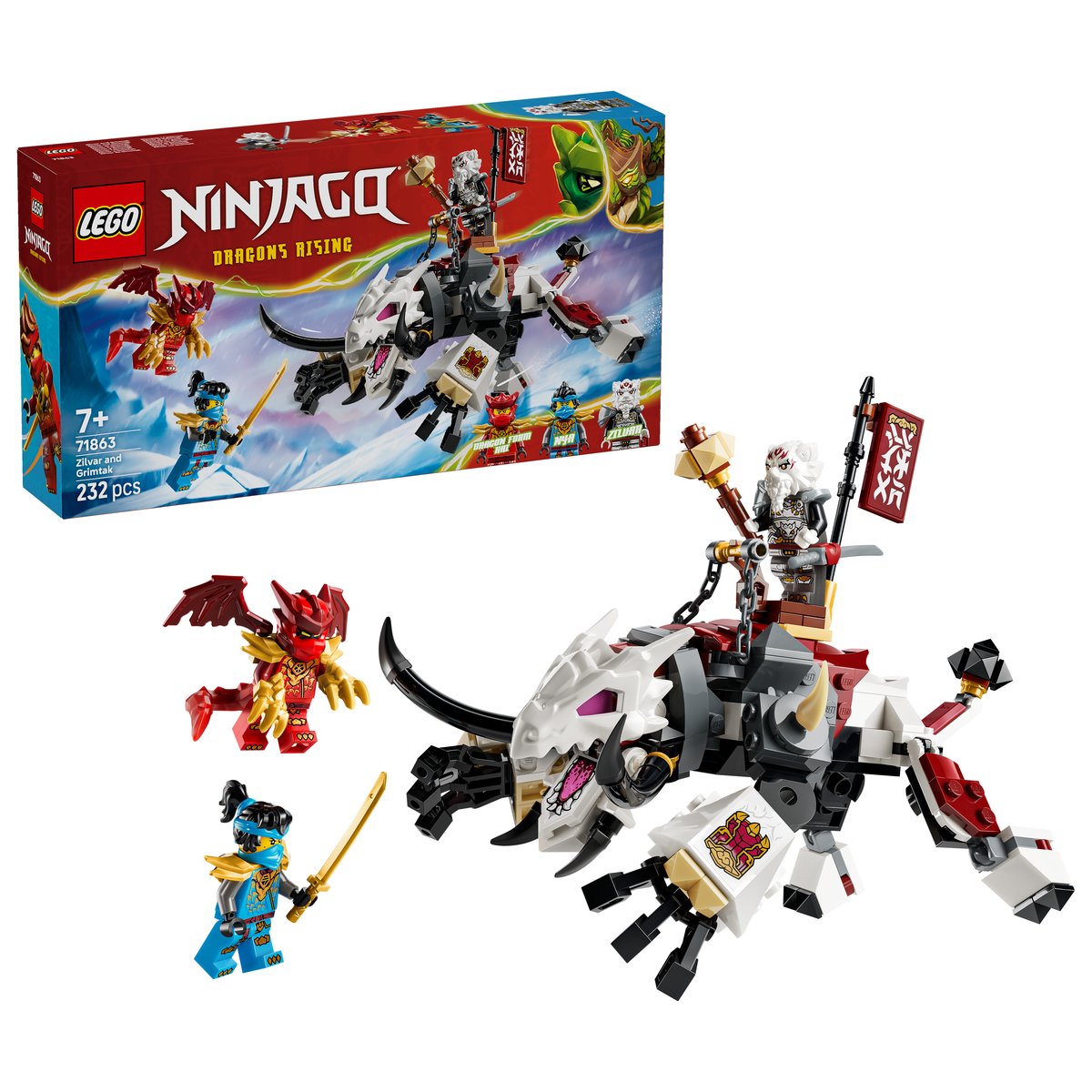 LEGO 71863 LEGO® NINJAGO® 71863 - Zilvar auf seinem Drachentier Grimtak – Box & Produkt