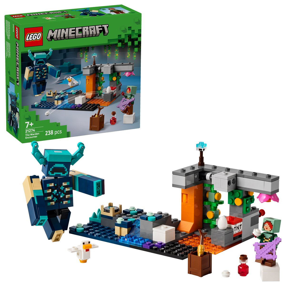LEGO 21274 LEGO® Minecraft 21274 - Begegnung mit dem Wächter – Box & Produkt