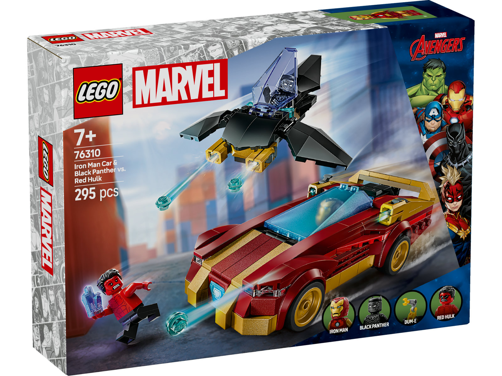 LEGO® Marvel 76310 - Iron Man Auto und Black Panther vs. Red Hulk