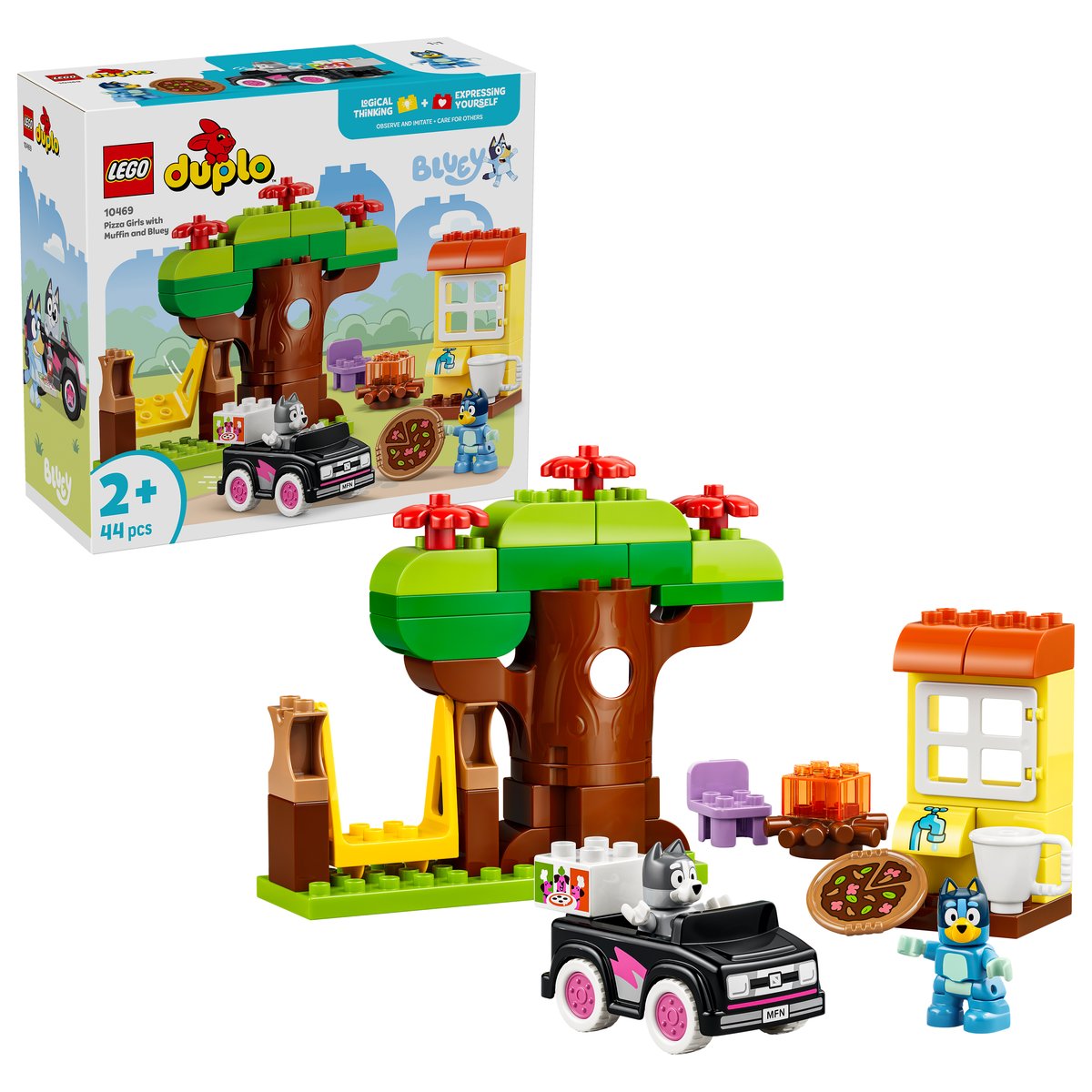 LEGO 10469 LEGO® DUPLO® Bluey 10469 - Pizza-Schwestern mit Muffin und Bluey – Box & Produkt