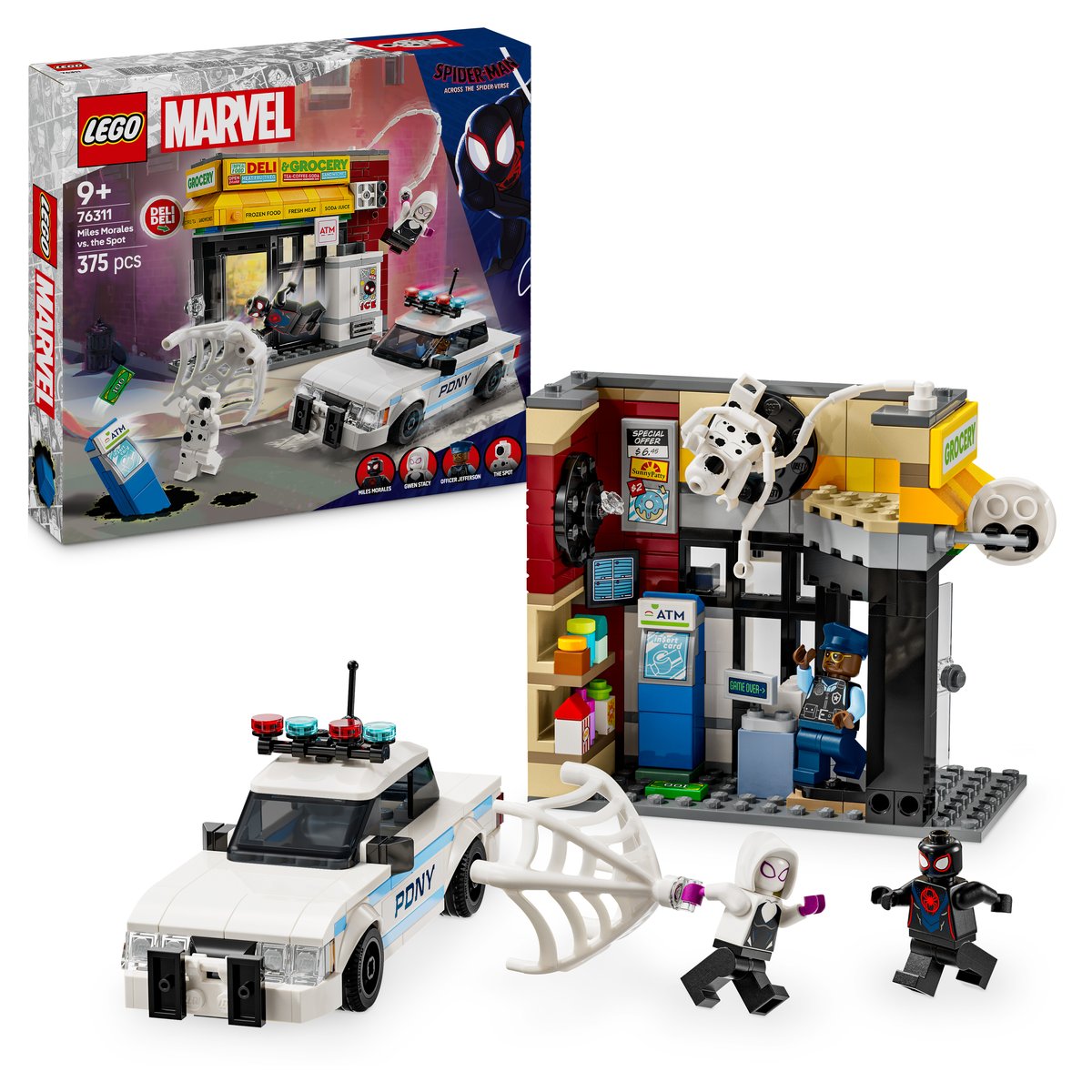 LEGO 76311 LEGO® Super Heroes 76311 - Spider-Verse: Miles Morales vs. Spot – Box & Produkt