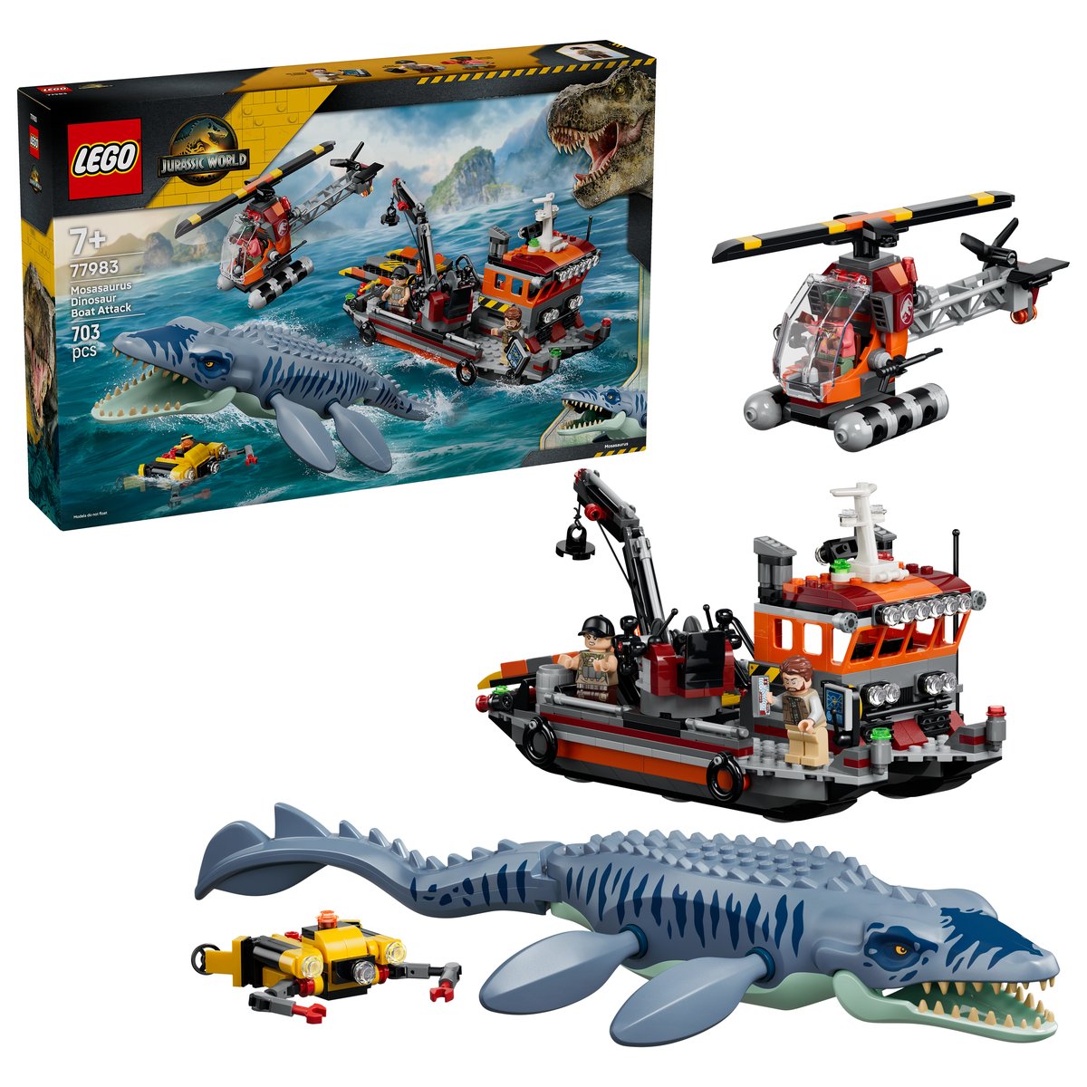LEGO 77983 LEGO® Jurassic World 77983 - Mosasaurier-Angriff auf das Boot – Box & Produkt