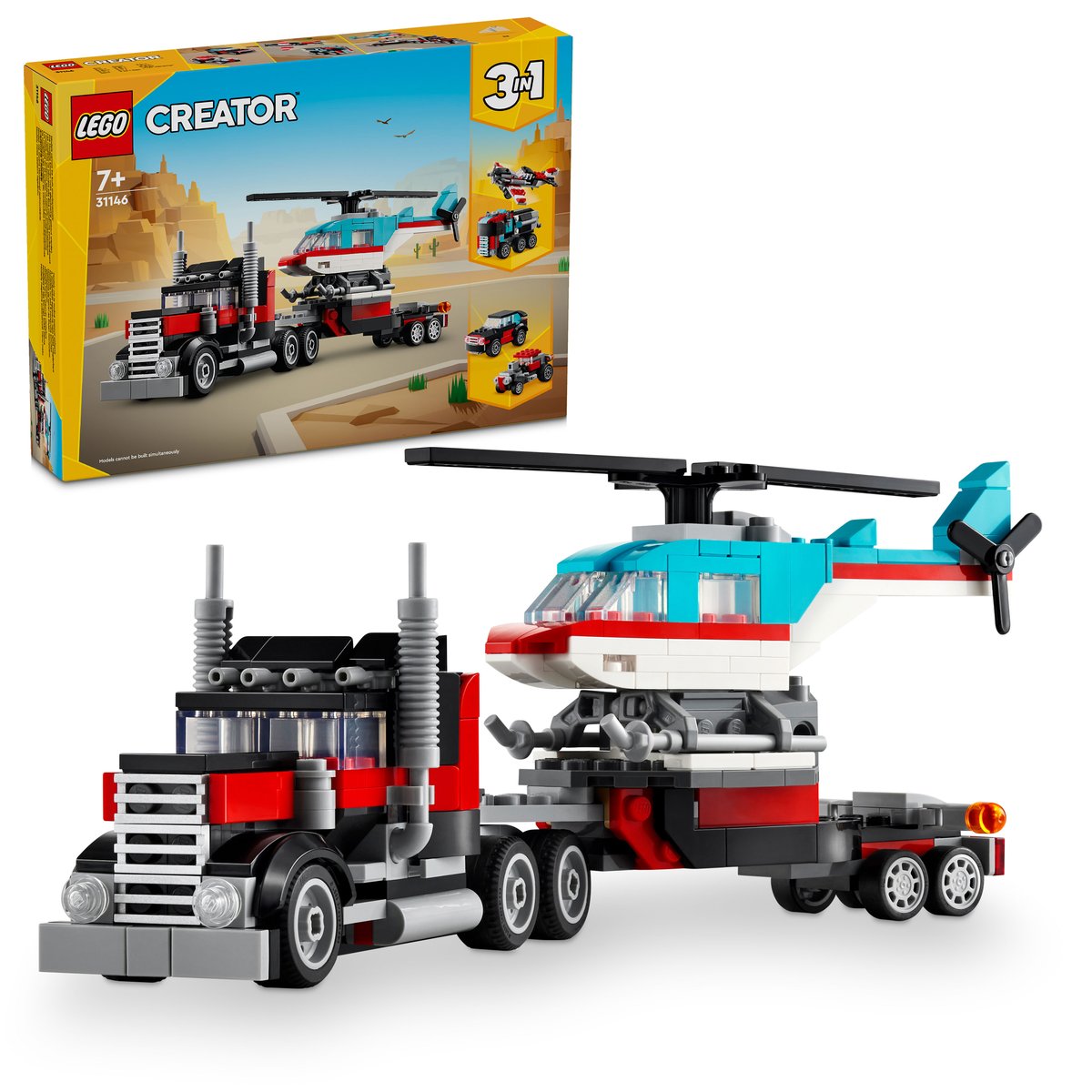 LEGO 31146 LEGO® Creator 31146 - Tieflader mit Hubschrauber – Box & Produkt