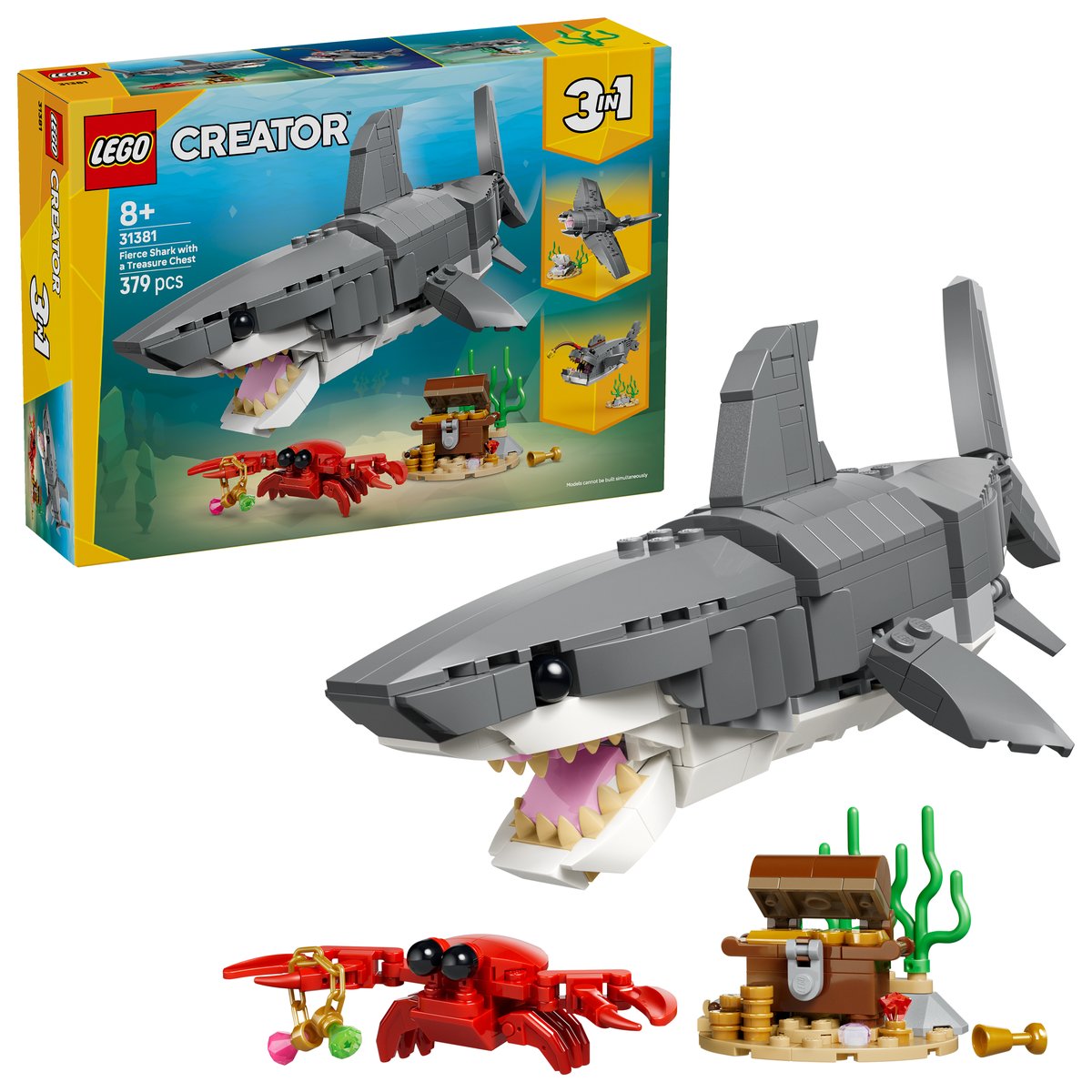 LEGO 31381 LEGO® Creator 31381 - Wilder Hai mit Schatztruhe – Box & Produkt