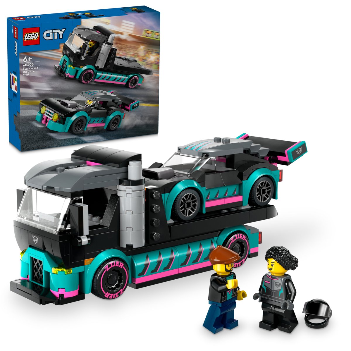 LEGO 60406 LEGO® City 60406 - Autotransporter mit Rennwagen – Box & Produkt