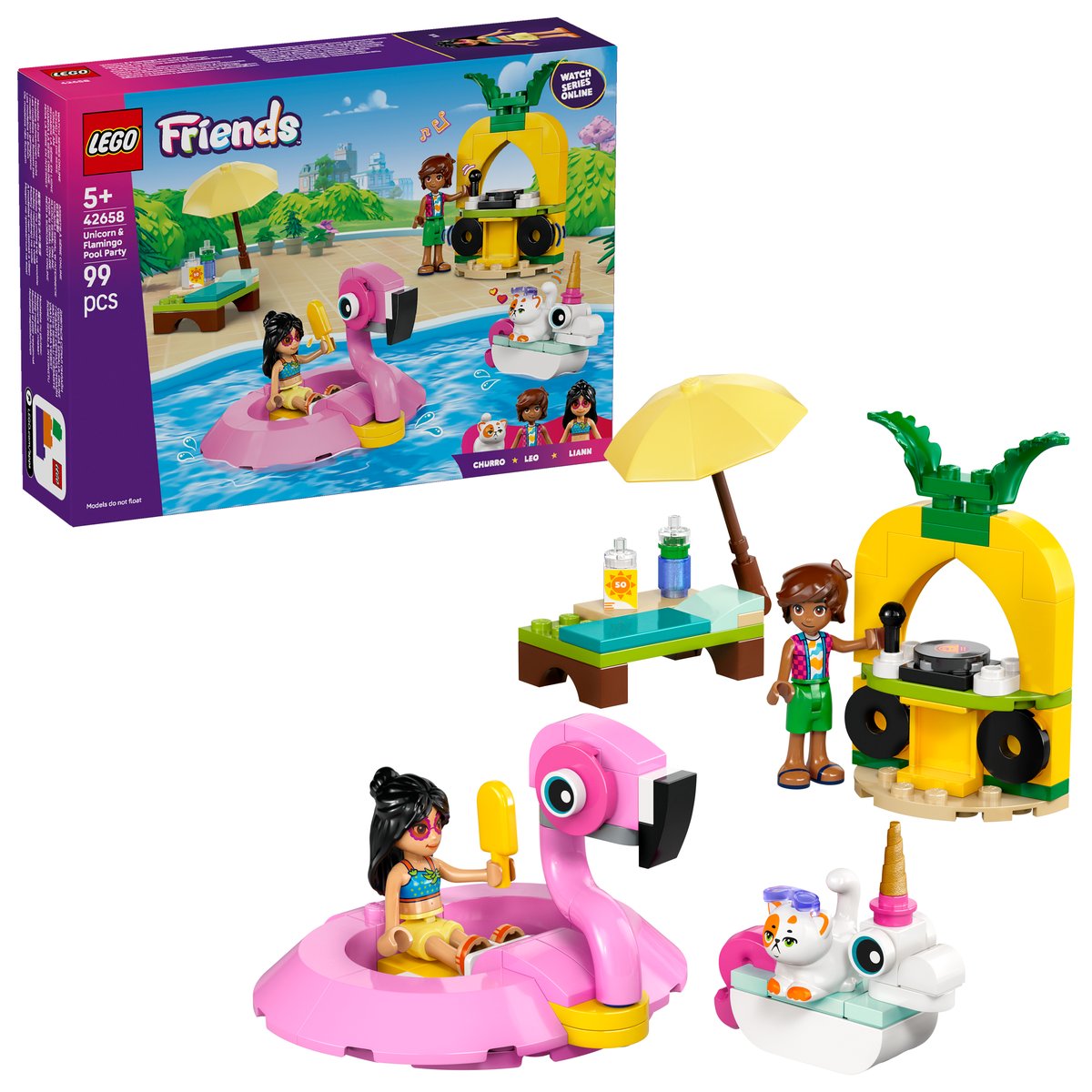 LEGO 42658 LEGO® Friends 42658 - Poolparty mit Einhorn und Flamingo – Box & Produkt