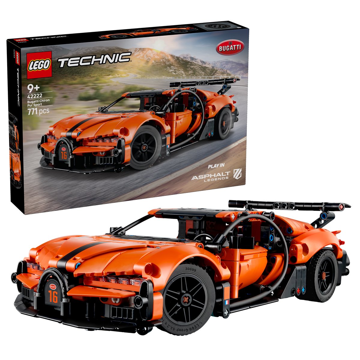 LEGO 42222 LEGO® Technic 42222 - Bugatti Chiron Pur Sport Hypercar – Box & Produkt