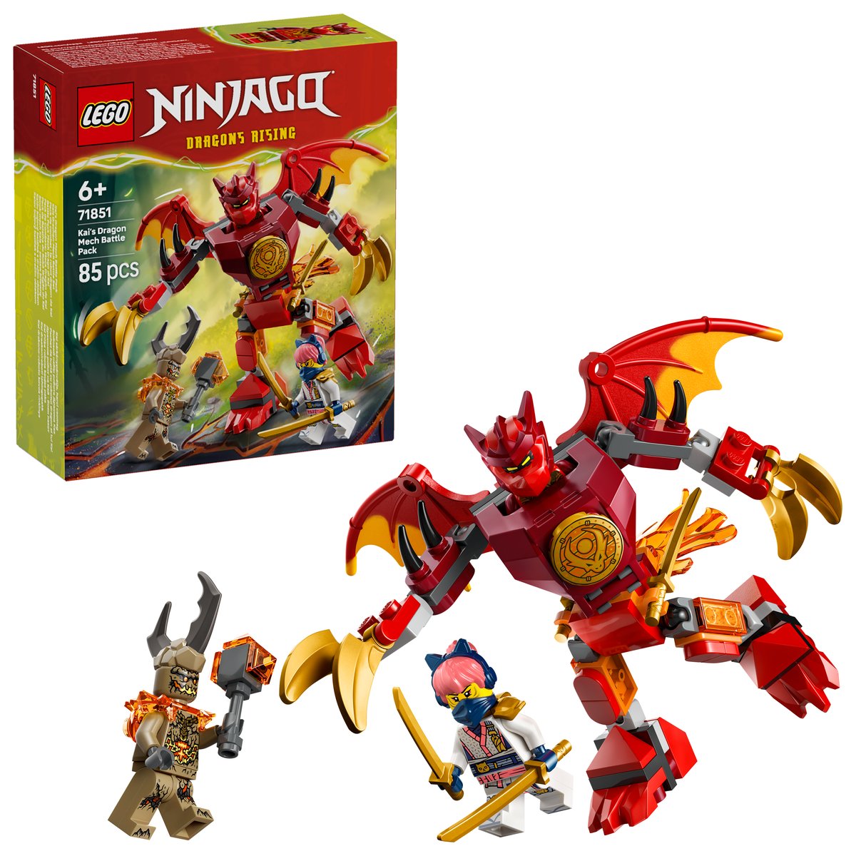 LEGO 71851 LEGO® Ninjago 71851 - Kais Drachen-Mech Battle Set – Box & Produkt