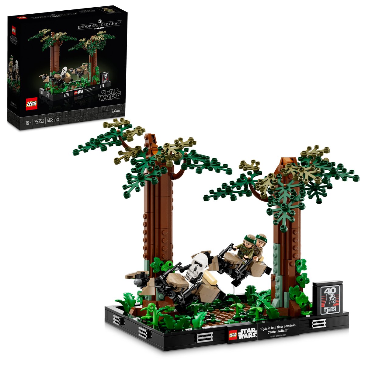LEGO 75353 LEGO® Star Wars™ 75353 - Verfolgungsjagd auf Endor™ – Diorama – Box & Produkt