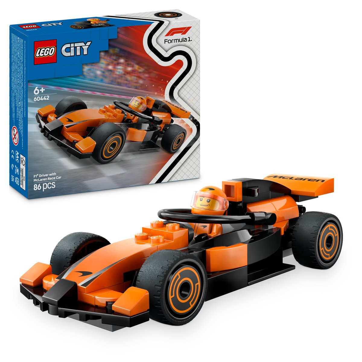 LEGO 60442 LEGO® City 60442 - F1® Rennfahrer mit McLaren Rennauto – Box & Produkt