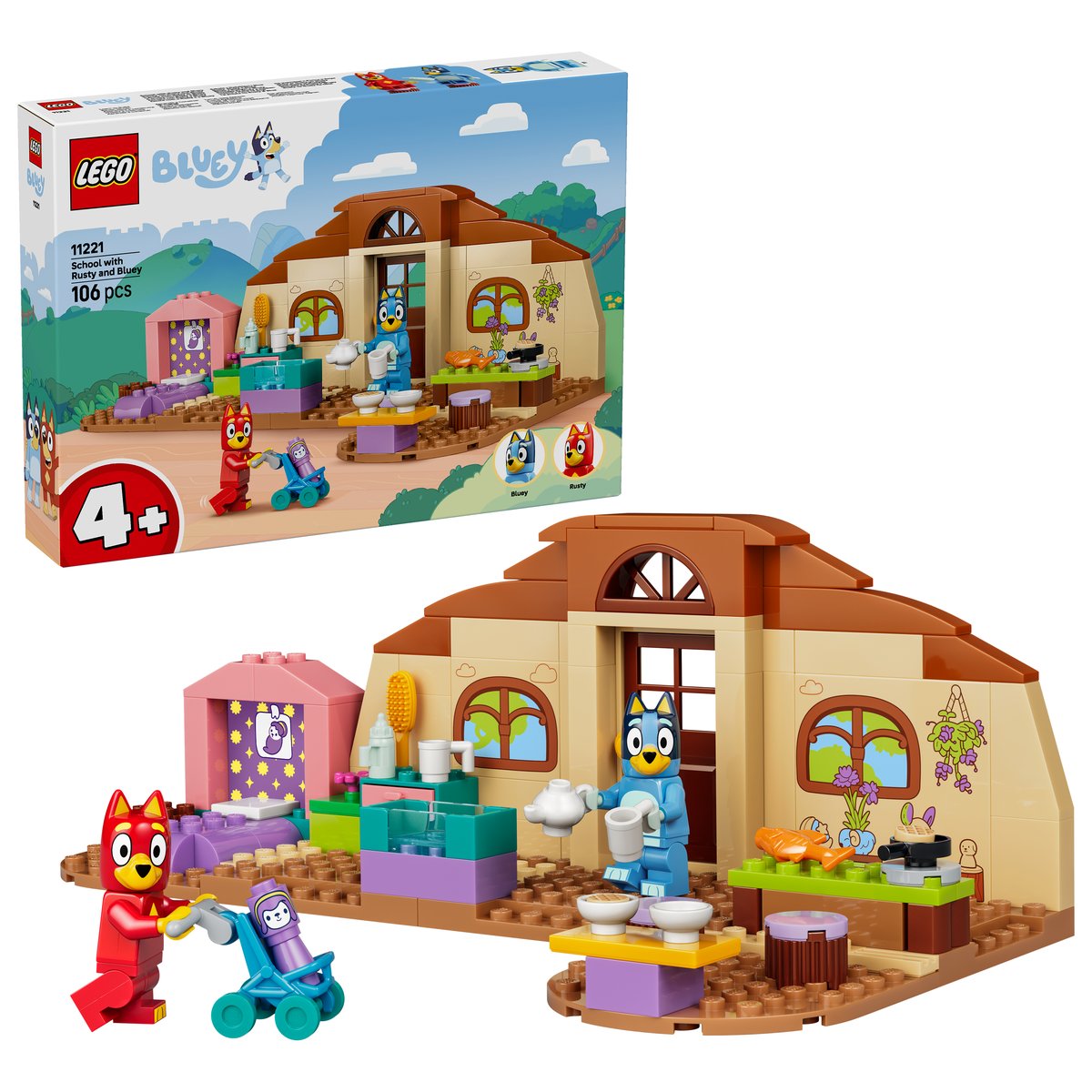 LEGO 11221 LEGO® Bluey 11221 - Schule mit Rusty und Bluey – Box & Produkt