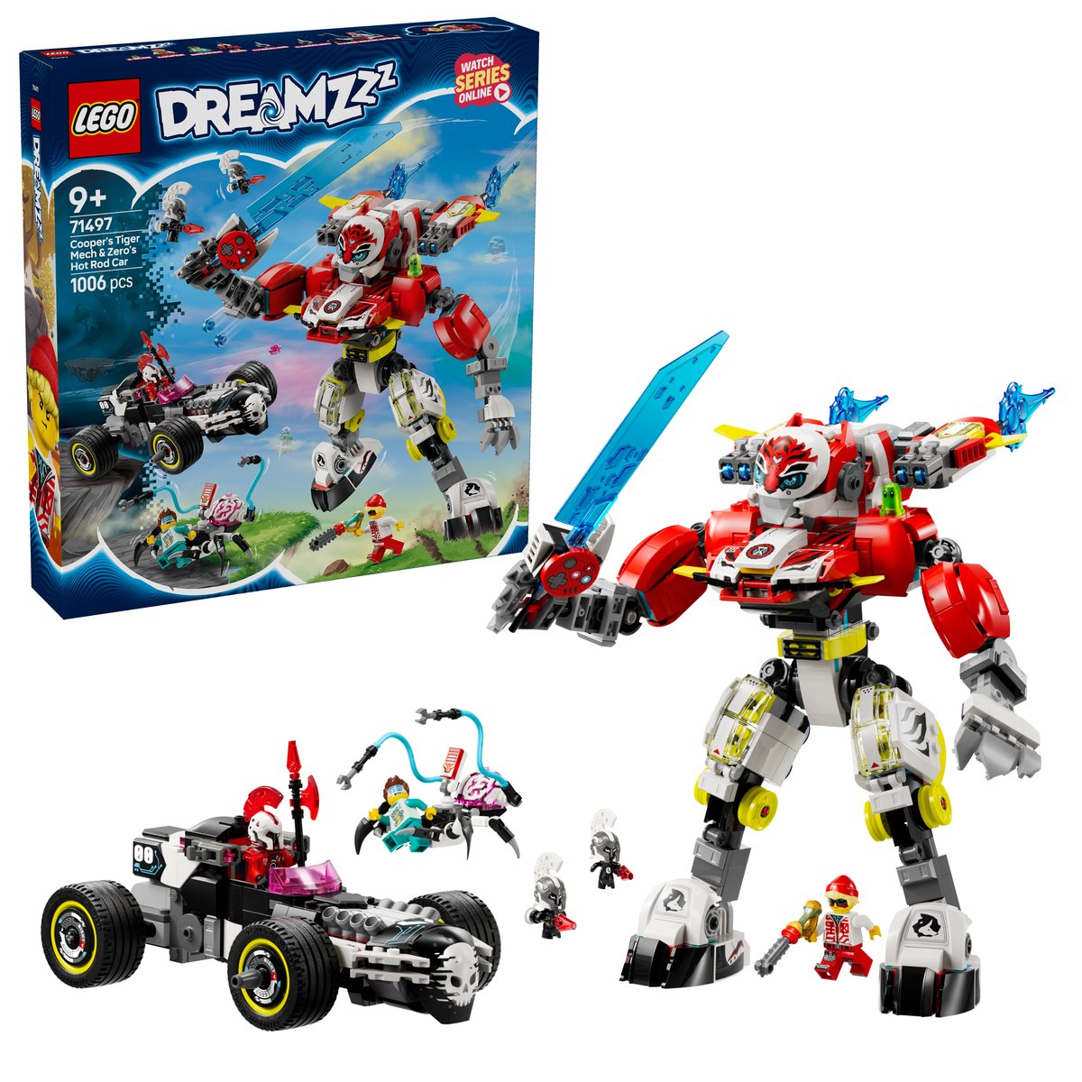 LEGO 71497 LEGO® DREAMZzz 71497 - Coopers Tiger-Mech und Zero's Hot Rod Auto – Box & Produkt