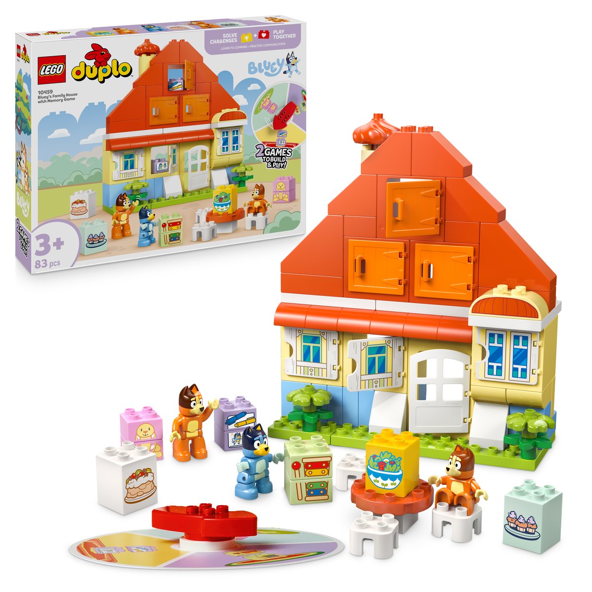 LEGO 10459 LEGO® DUPLO Bluey 10459 - Blueys Familienhaus mit Memory-Spiel – Box & Produkt