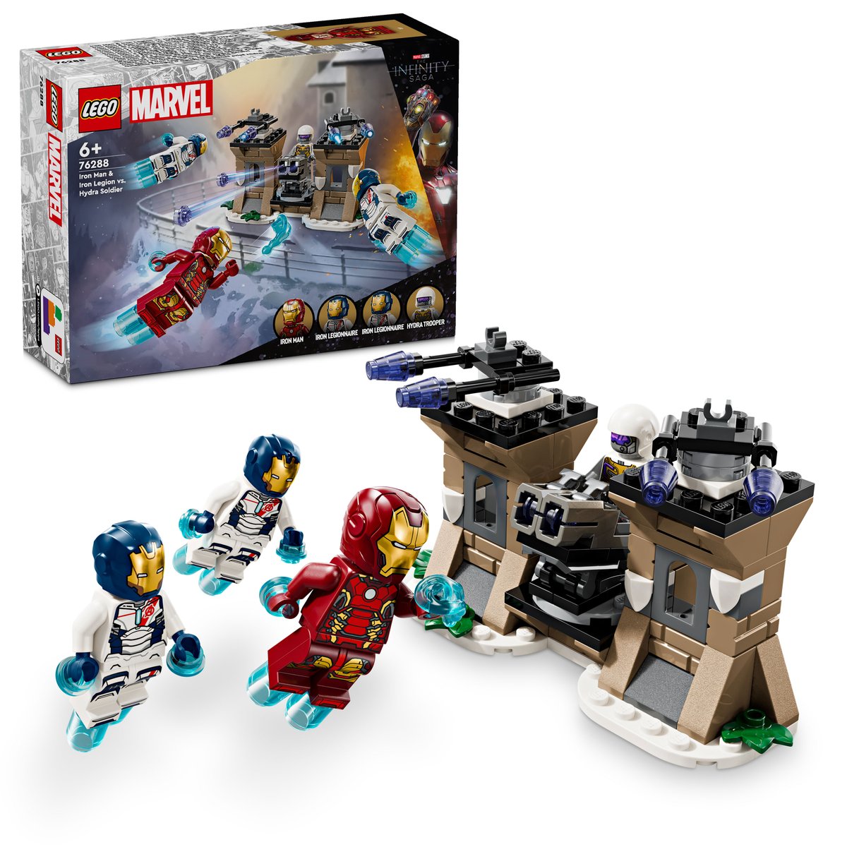 LEGO 76288 LEGO® Marvel 76288 - Iron Man & Iron Legion vs. HYDRA-Soldat – Box & Produkt