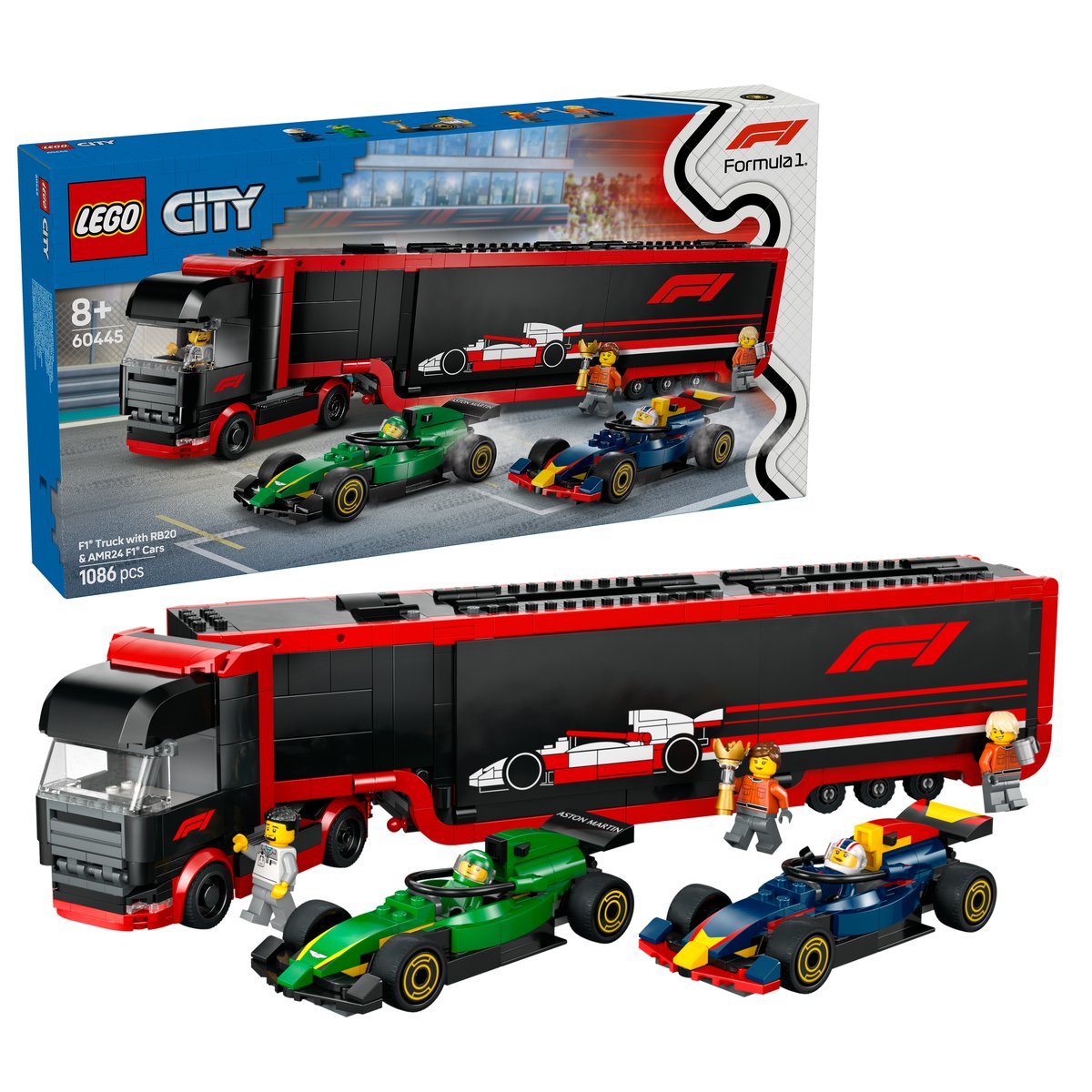 LEGO 60445 LEGO® City 60445 - F1® Transporter mit RB20 & AMR24 F1® Rennautos – Box & Produkt