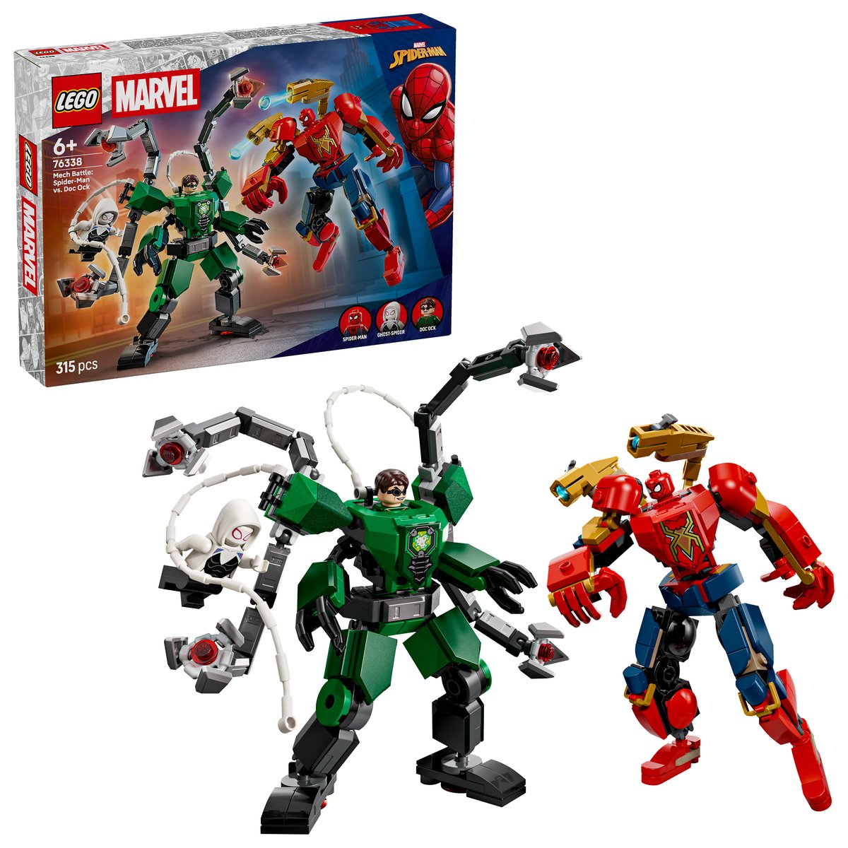 LEGO 76338 LEGO® Super Heroes Marvel 76338 - Mech-Duell: Spider-Man vs. Doc Ock – Box & Produkt