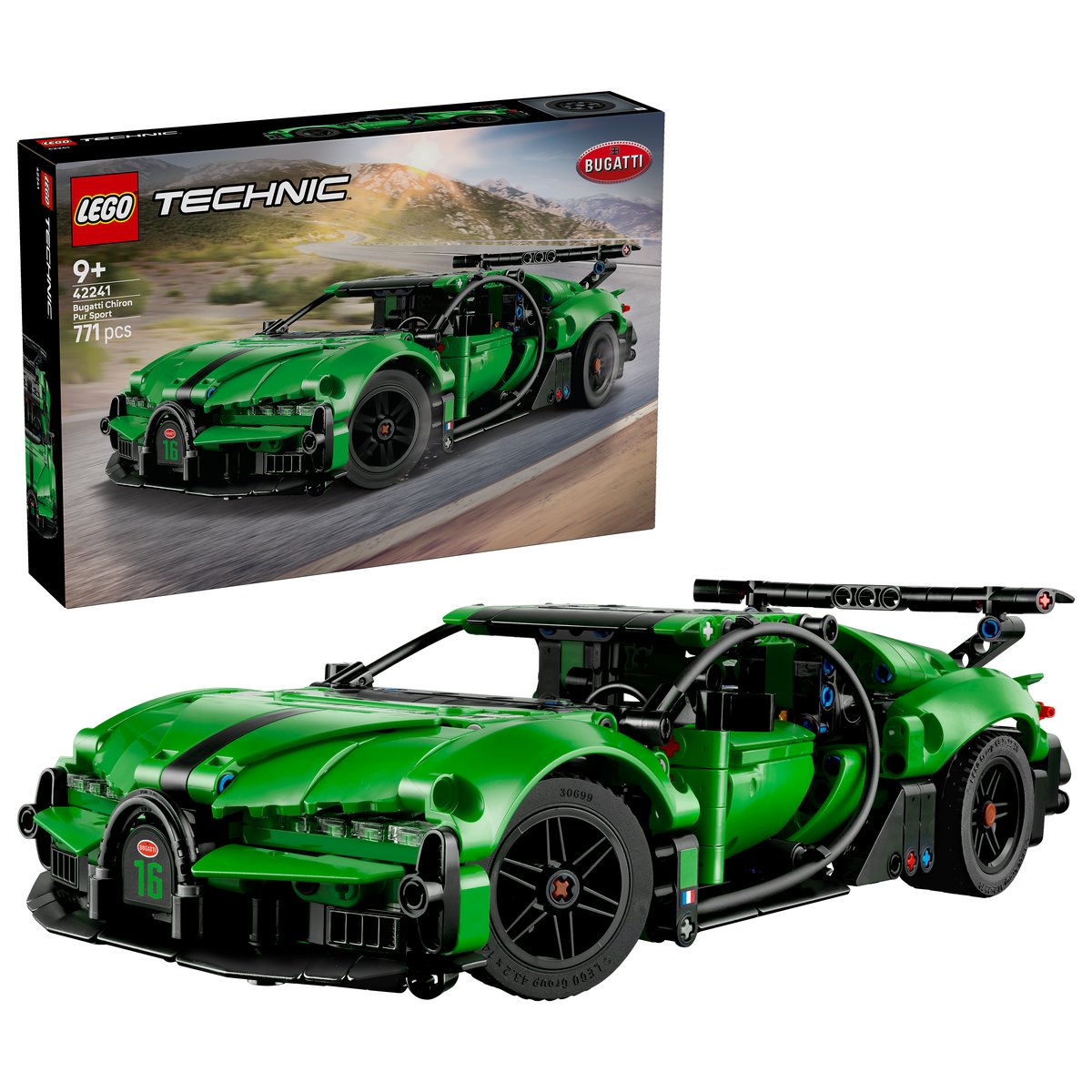 LEGO 42241 LEGO® Technic 42241 - Grüner Bugatti Chiron Pur Sport Hypersportwagen – Box & Produkt