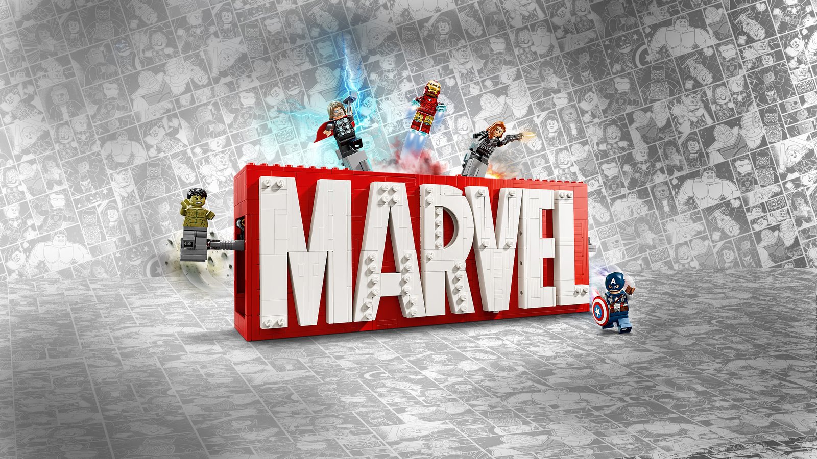 LEGO 76313 LEGO® Super Heroes Marvel 76313 - MARVEL Logo & Minifiguren – Primaeres Produktbild