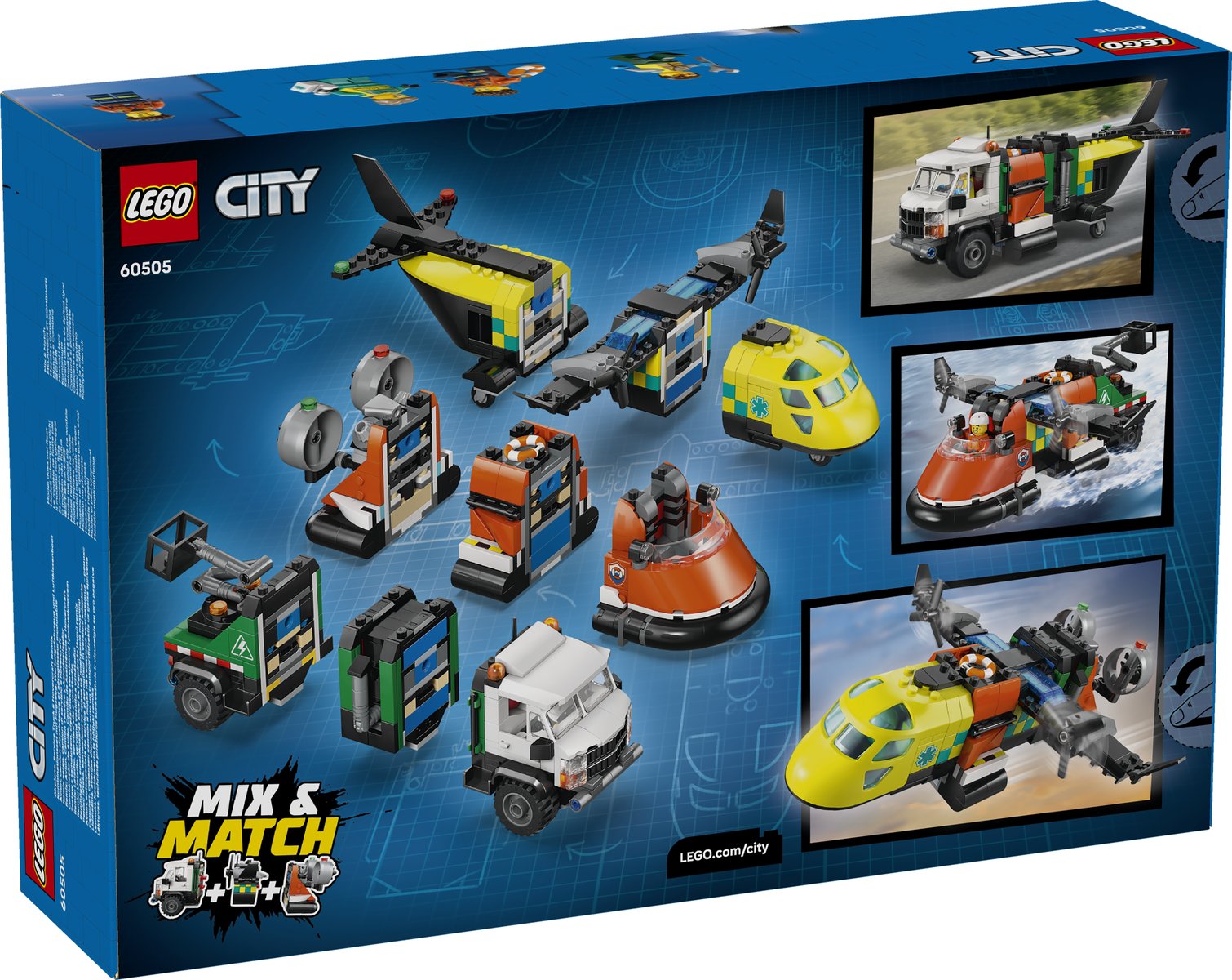 LEGO 60505 LEGO® LEGO City 60505 - Kombinationsset mit Flugzeug, Wartungsfahrzeug und Luftkissenboot – Verpackung hinten