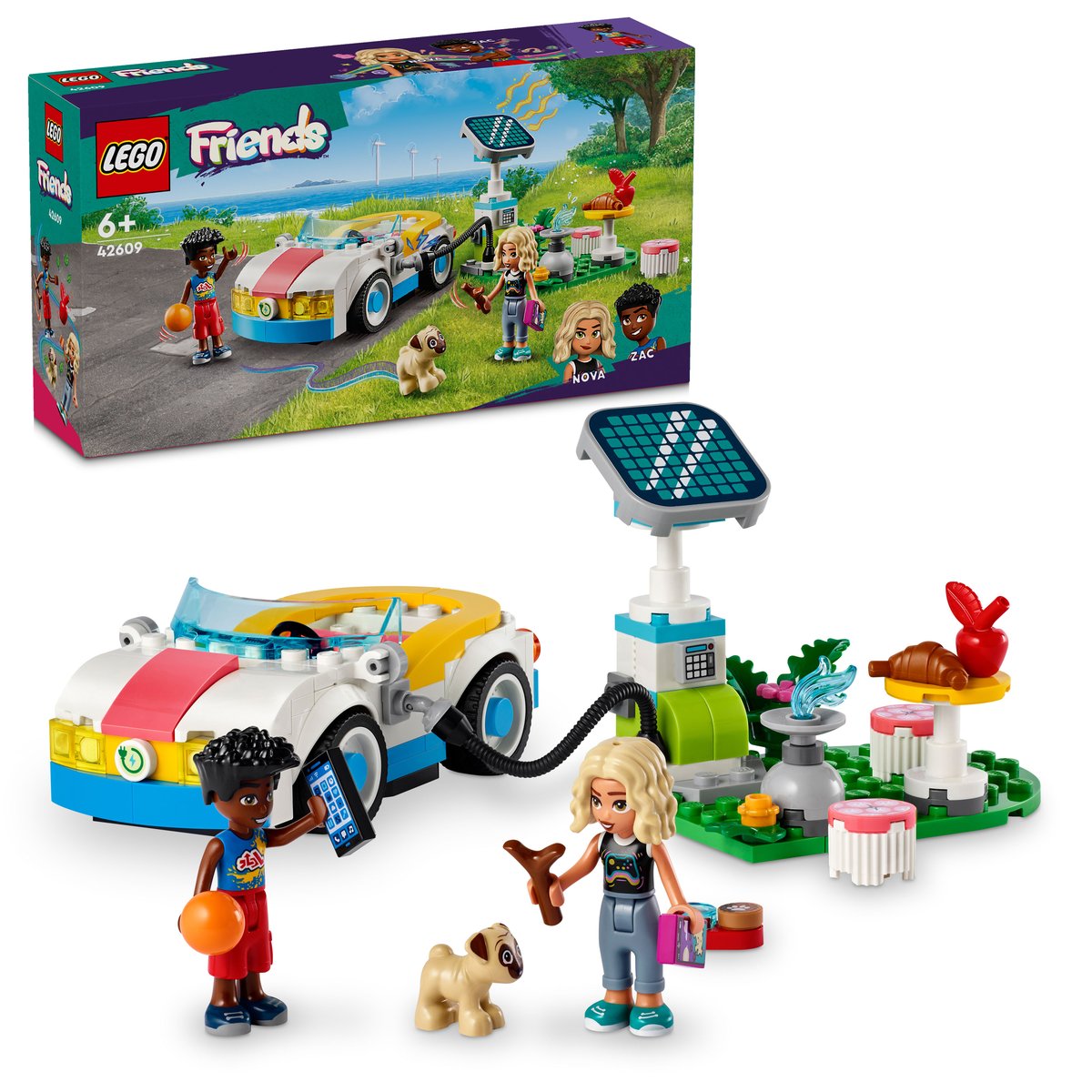 LEGO 42609 LEGO® Friends 42609 - E-Auto mit Ladestation – Box & Produkt