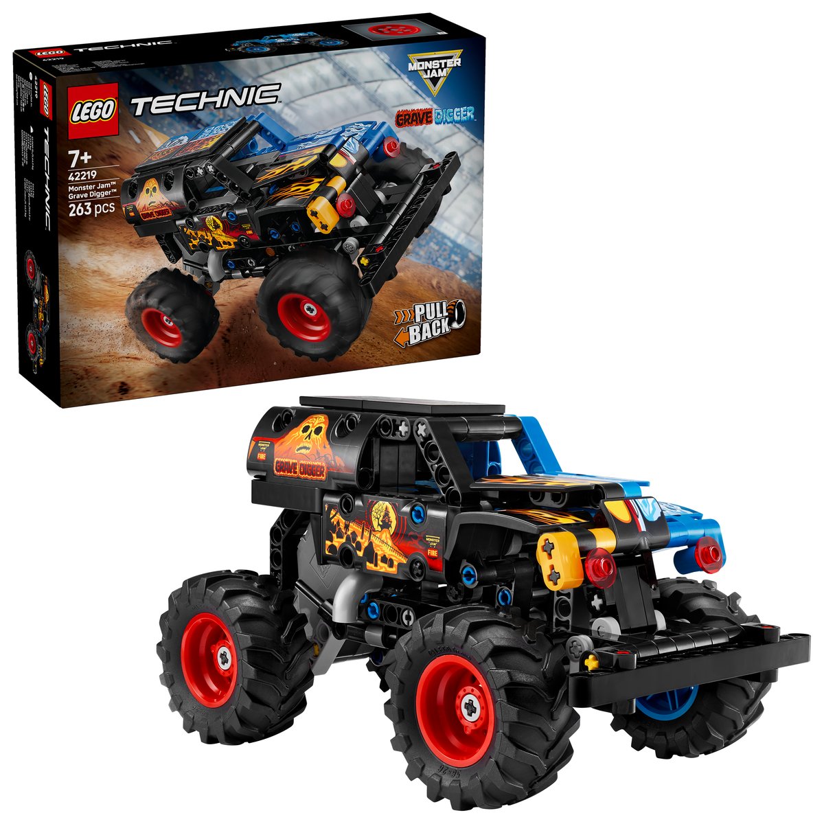 LEGO 42219 LEGO® Technic 42219 - Monster Jam™ Grave Digger™ Feuer und Eis – Box & Produkt