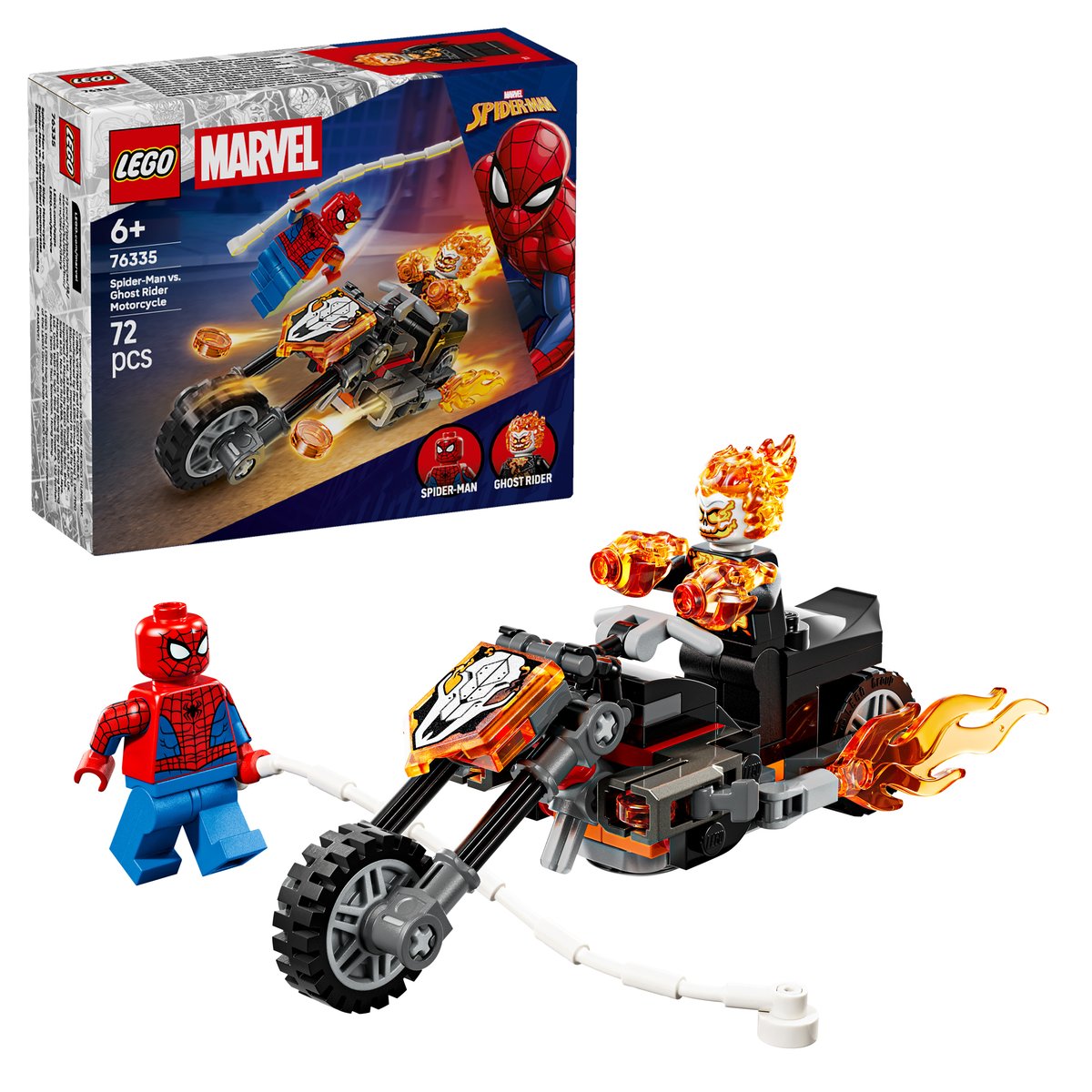 LEGO 76335 LEGO® Super Heroes Marvel 76335 - Spider-Man vs. Ghost Rider auf seinem Motorrad – Box & Produkt