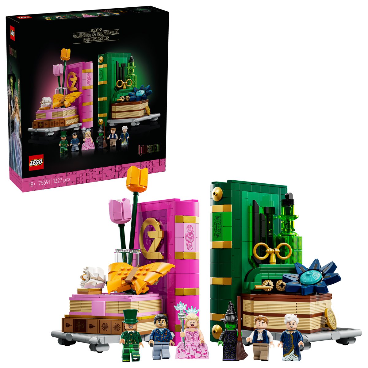 LEGO 75691 LEGO® Wicked 75691 - Glinda und Elphaba Bücherstützen – Box & Produkt