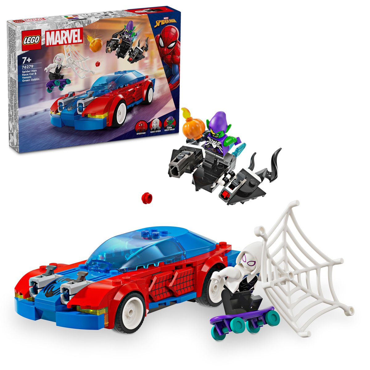 LEGO 76279 LEGO® Marvel 76279 - Spider-Mans Rennauto & Venom Green Goblin – Box & Produkt
