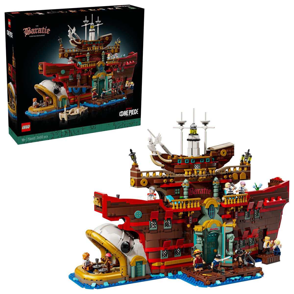 LEGO 75640 LEGO® ONE PIECE 75640 - Baratié, das Schwimmende Restaurant – Box & Produkt
