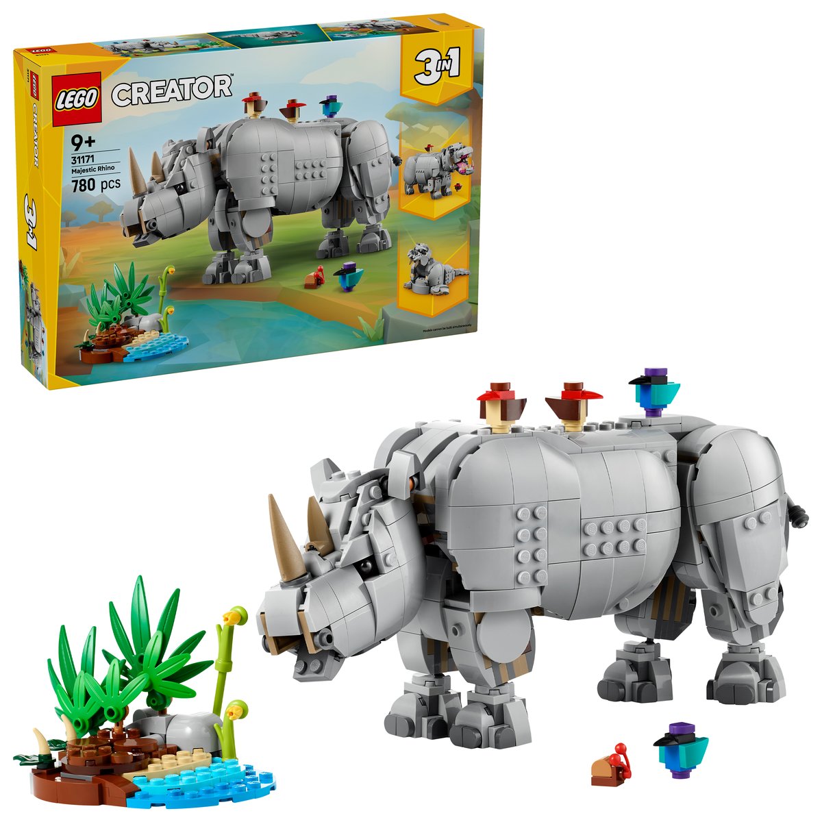 LEGO 31171 LEGO® Creator 31171 - Wilde Tiere: Prächtiges Nashorn mit Vögeln – Box & Produkt