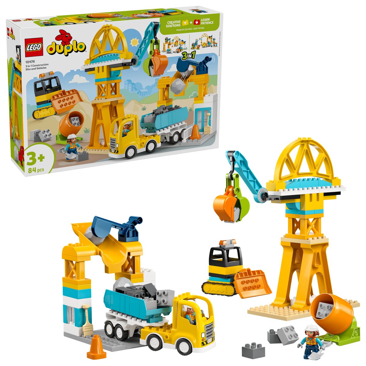 LEGO 10476 LEGO® DUPLO Town 10476 - Baustelle mit Baufahrzeugen – 3-in-1-Set – Box & Produkt