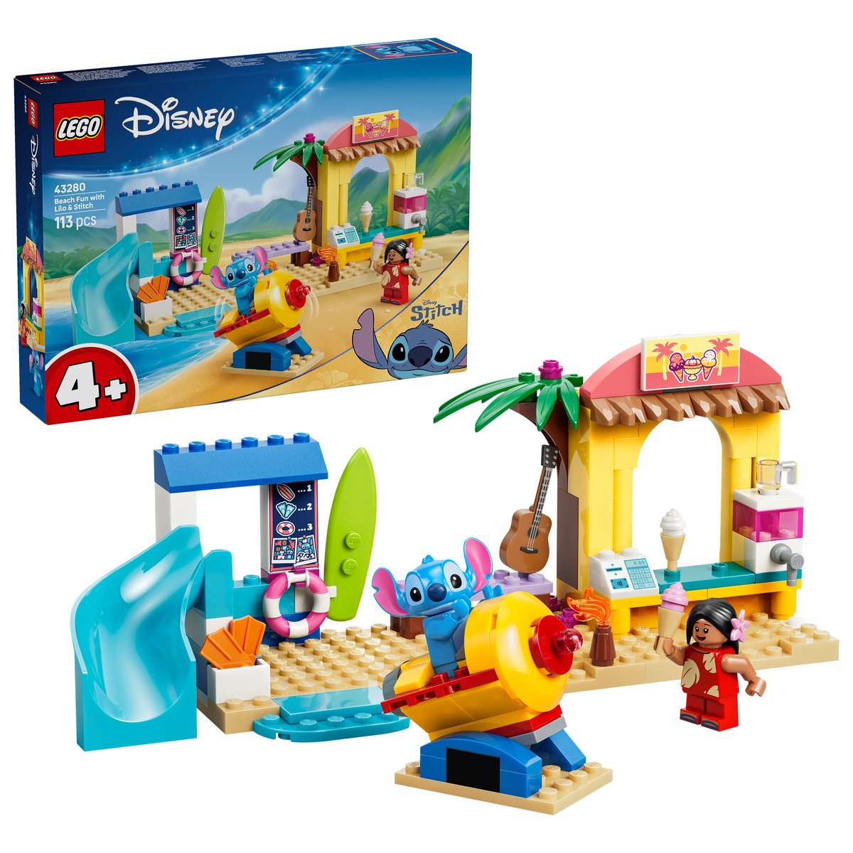 LEGO 43280 LEGO® ǀ Disney 43280 - Spaß am Strand mit Lilo und Stitch – Box & Produkt