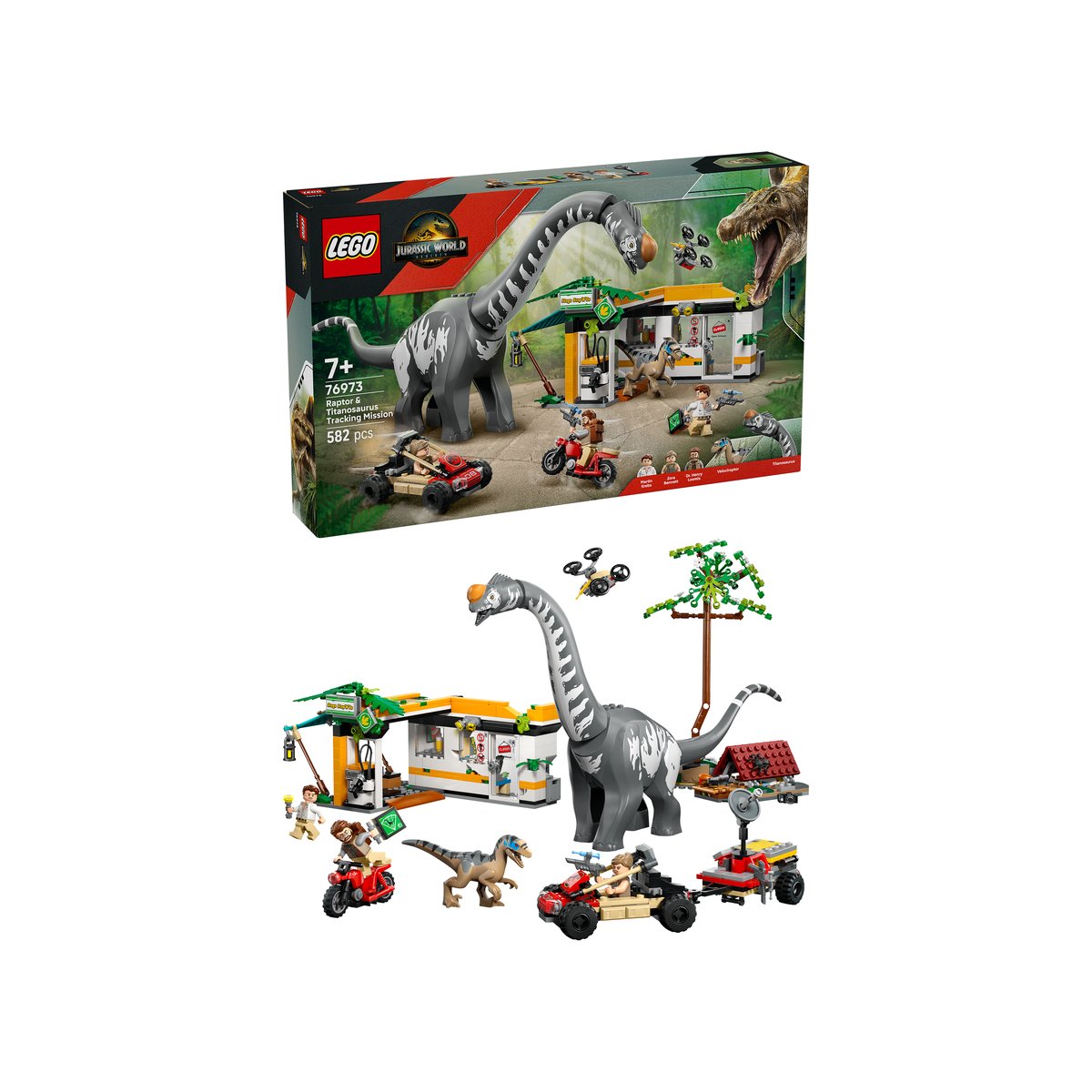 LEGO 76973 LEGO® Jurassic World 76973 - Raptor & Titanosaurus: Große Fährtensuche – Box & Produkt