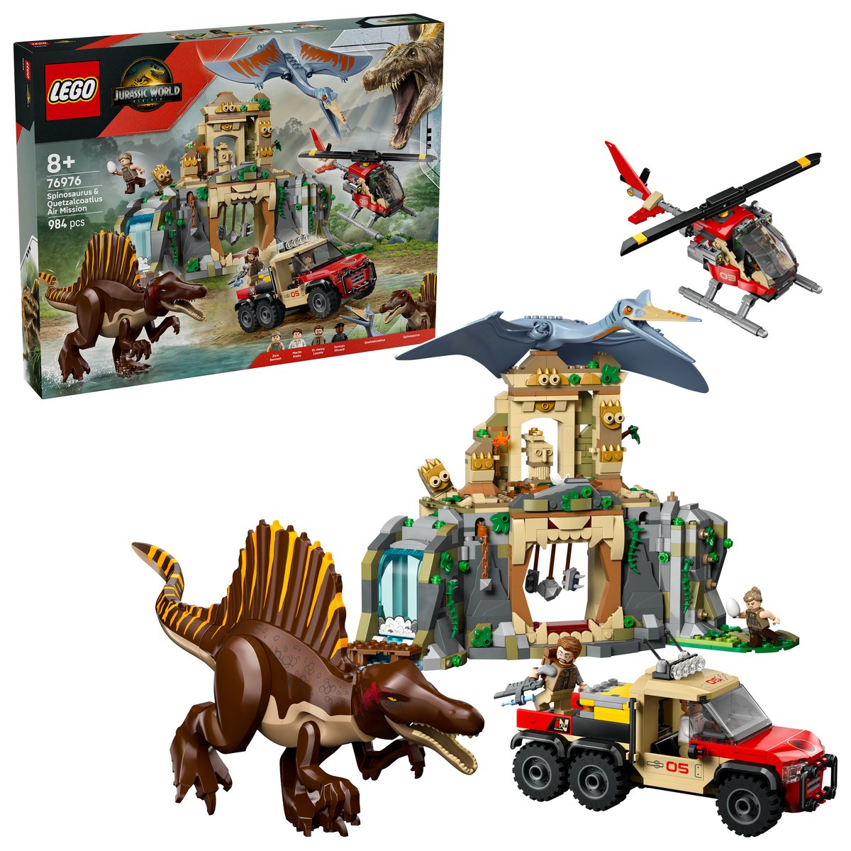 LEGO 76976 LEGO® Jurassic World 76976 - Spinosaurier & Quetzalcoatlus: Hubschrauber-Einsatz – Box & Produkt