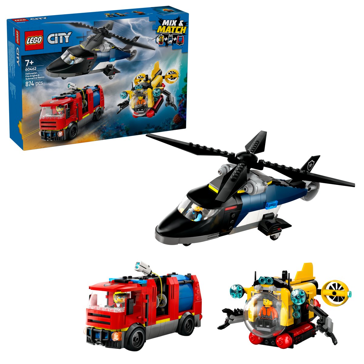 LEGO 60462 LEGO® City 60462 - Kombinationsset mit Hubschrauber, Löschauto und U-Boot – Box & Produkt