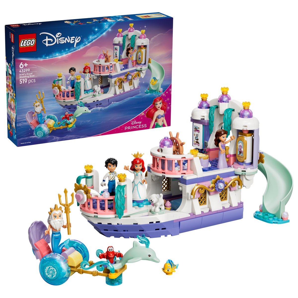 LEGO 43299 LEGO® ǀ Disney Princess 43299 - Arielles Königliches Hochzeitsboot – Box & Produkt