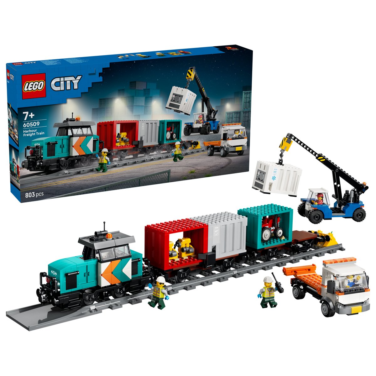 LEGO 60509 LEGO® City 60509 - Hafengüterzug mit Kran und LKW – Box & Produkt