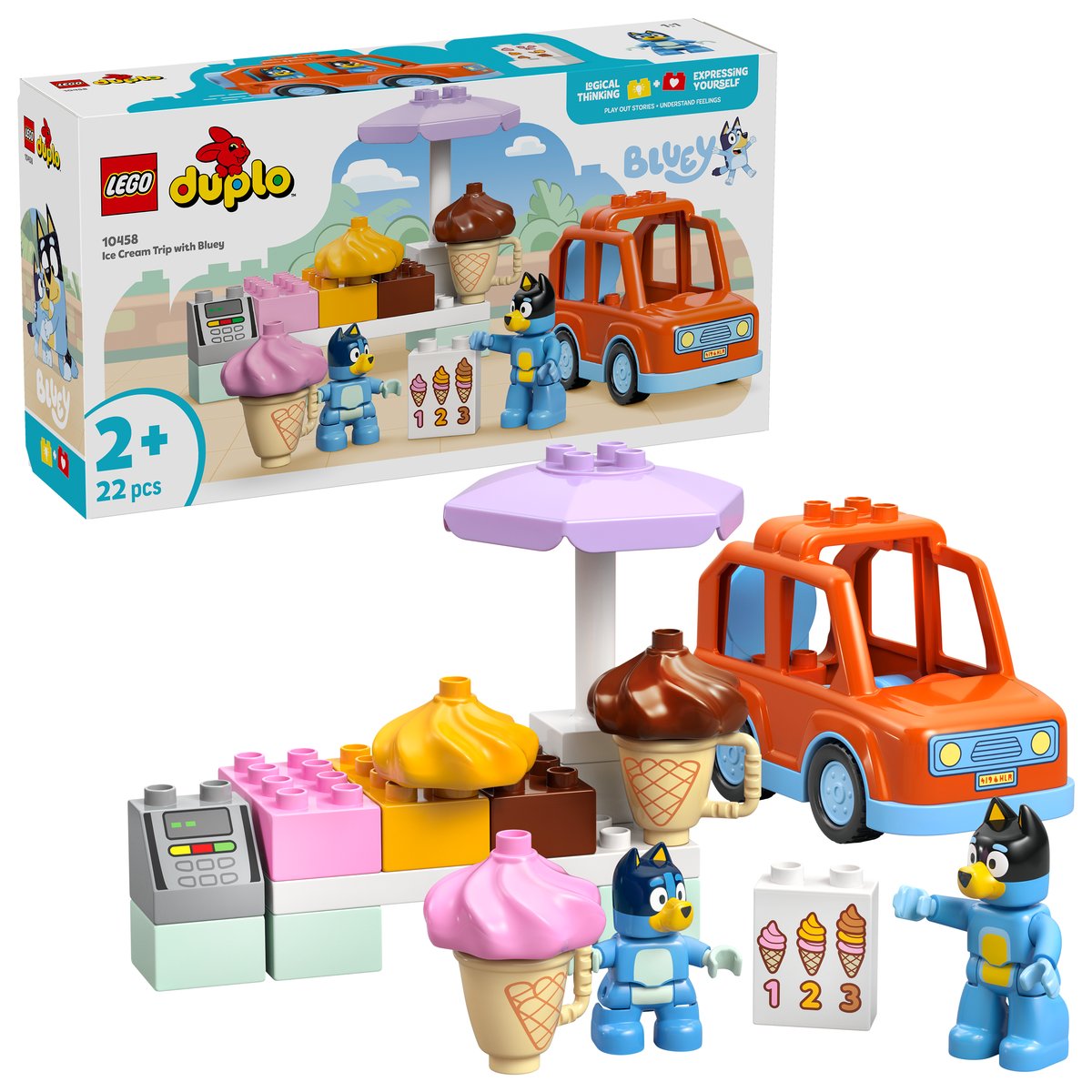 LEGO 10458 LEGO® DUPLO Bluey 10458 - Ausflug zur Eisdiele mit Bluey – Box & Produkt