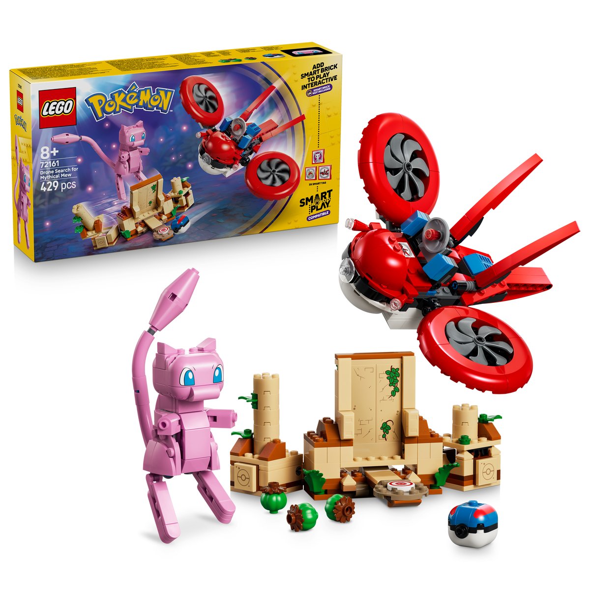 LEGO 72161 LEGO® Pokémon™ 72161 - SMART Play™: Drohnensuche nach einem Mysteriösen Mew – Box & Produkt