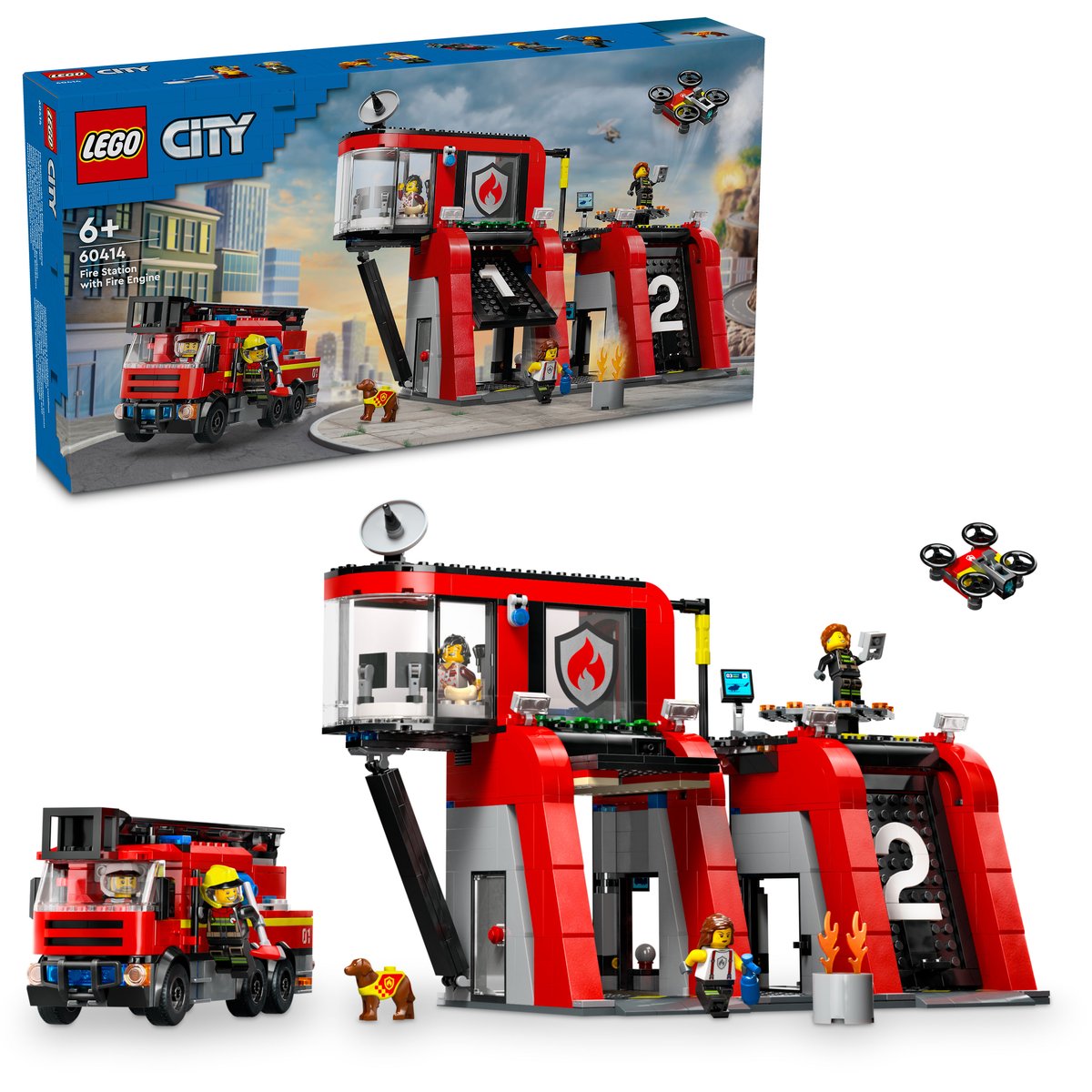 LEGO 60414 LEGO® City 60414 - Feuerwehrstation mit Drehleiterfahrzeug – Box & Produkt
