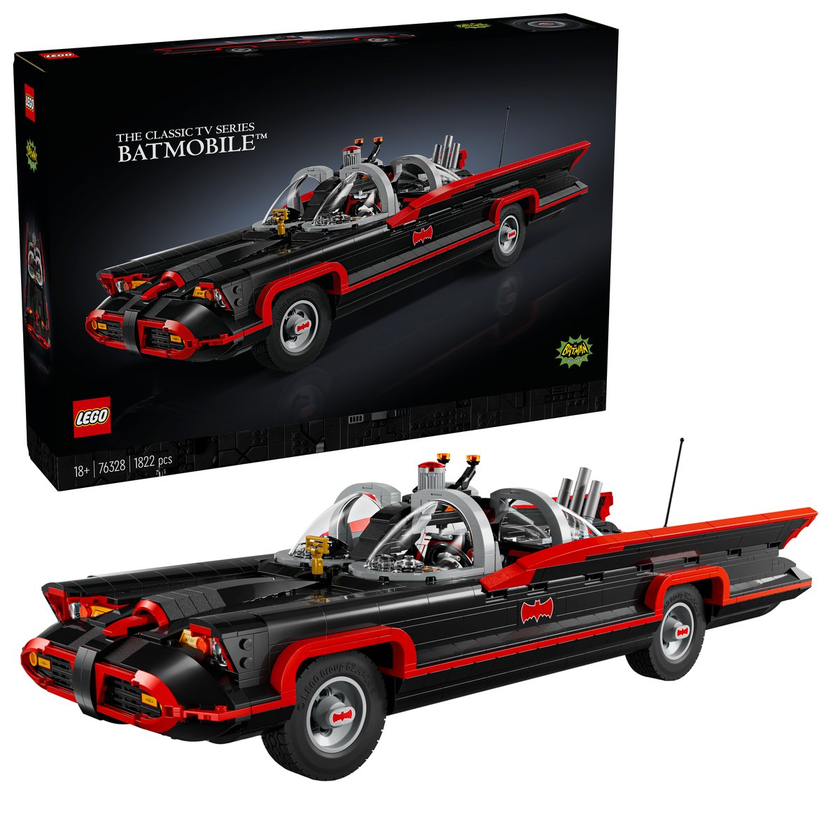 LEGO 76328 LEGO® Super Heroes DC 76328 - Batman™: Batmobil aus der 60er-Jahre-Fernsehserie – Box & Produkt