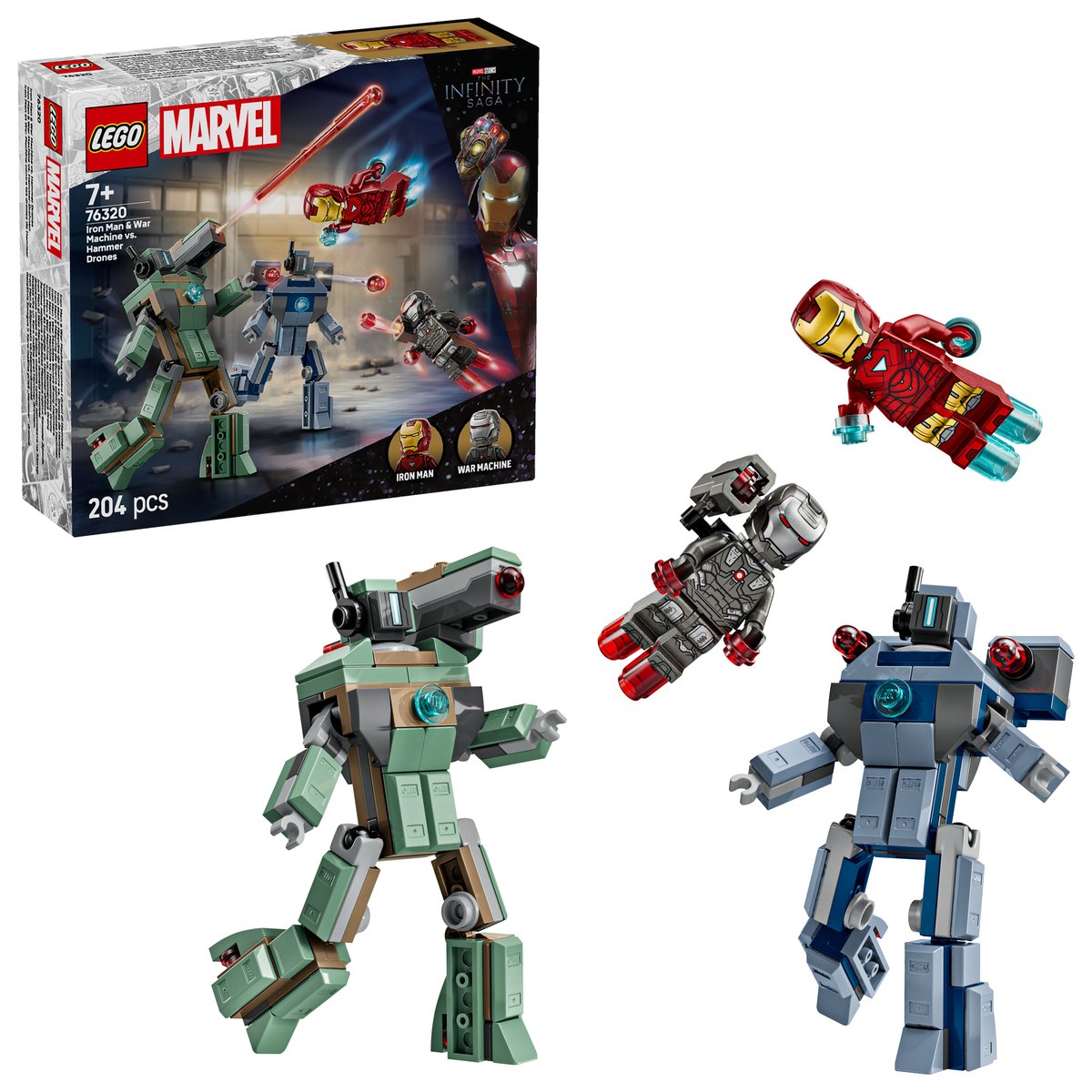 LEGO 76320 LEGO® Super Heroes 76320 - Iron Man & War Machine vs. Hammer-Drohnen – Box & Produkt