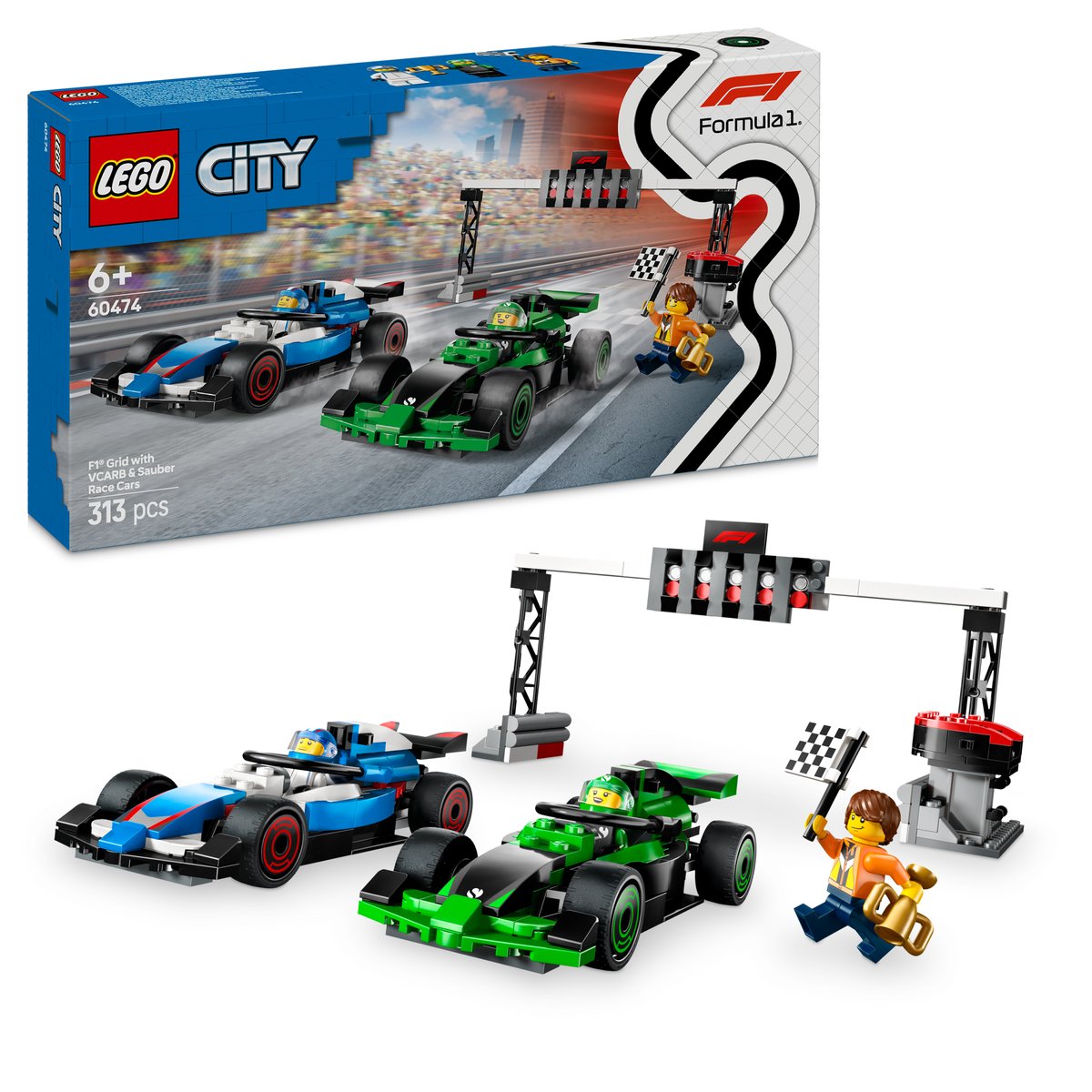 LEGO 60474 LEGO® City 60474 - F1® Startaufstellung mit VCARB & Sauber Rennautos – Box & Produkt