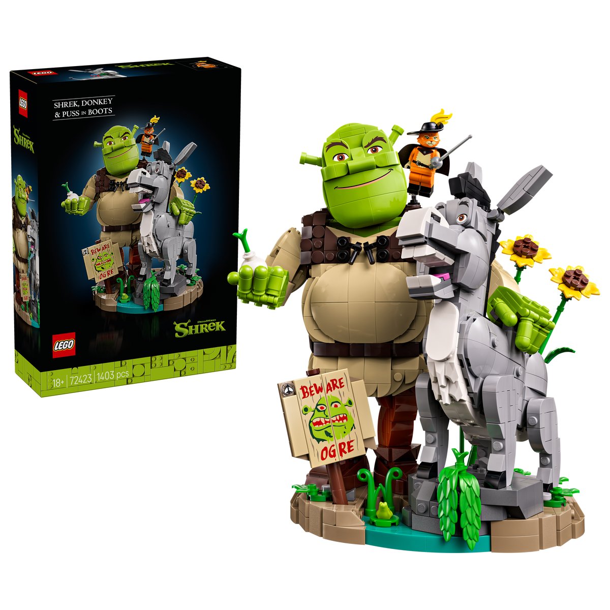 LEGO 72423 LEGO® Shrek: 72423 - Shrek, Esel und Der Gestiefelte Kater – Box & Produkt