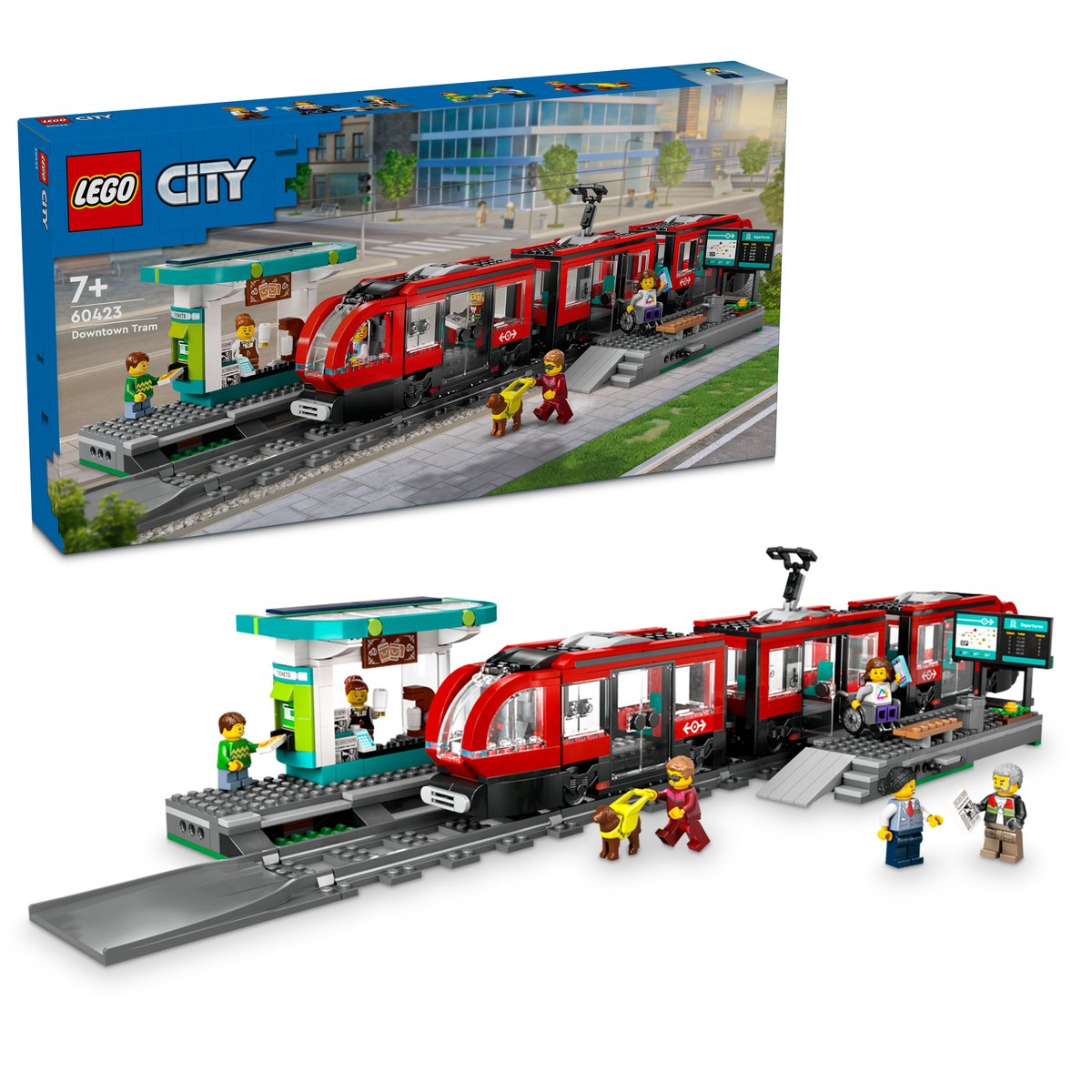 LEGO 60423 LEGO® City 60423 - Straßenbahn mit Haltestelle – Box & Produkt