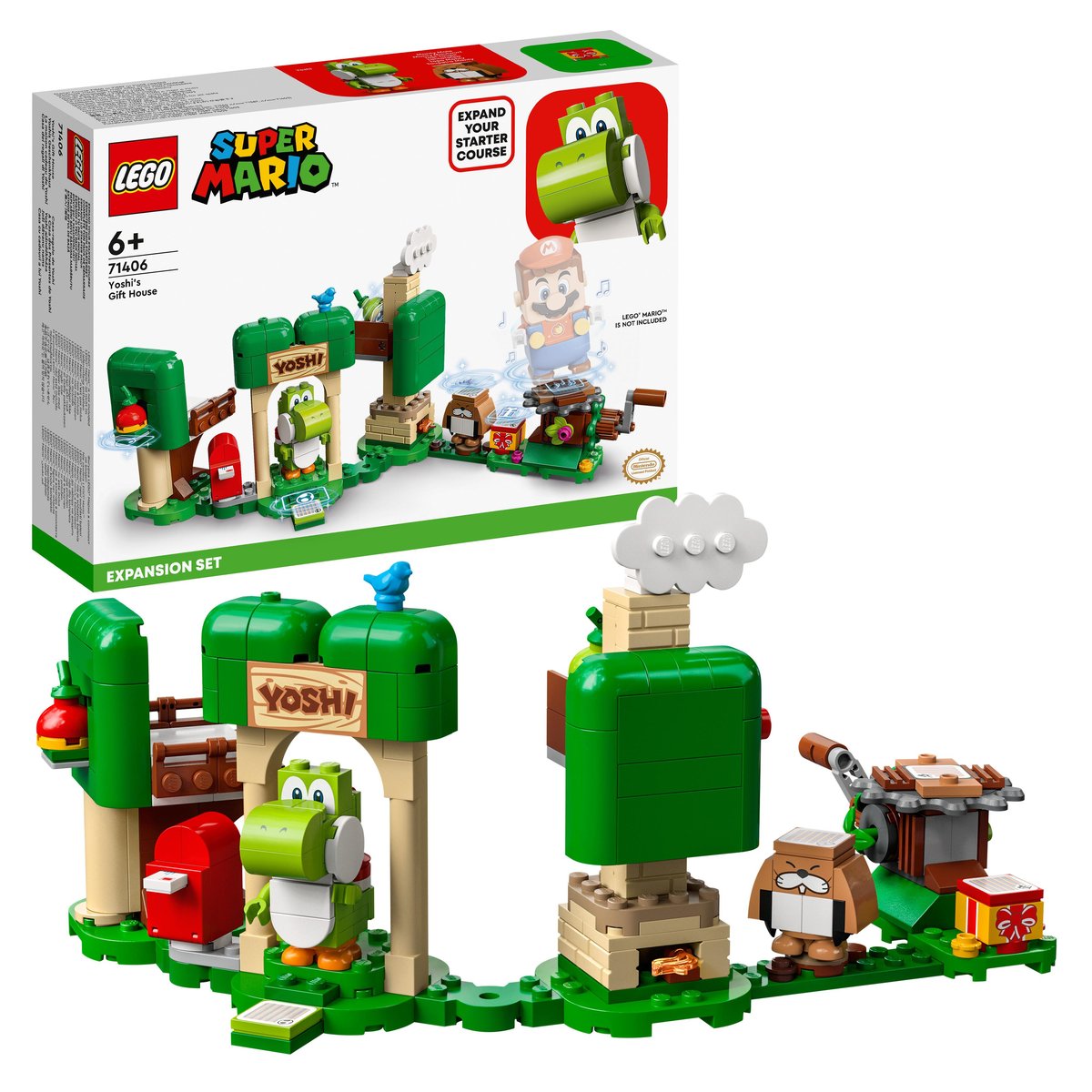 LEGO 71406 LEGO Super Mario 71406 Yoshis Geschenkhaus – Erweiterungsset, Yoshi Figur – Box & Produkt