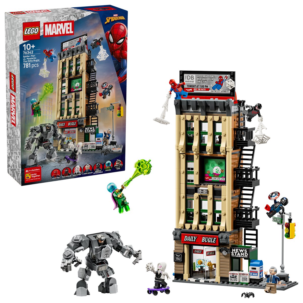 LEGO 76342 LEGO® Super Heroes Marvel 76342 - Spider-Man vs. Mysterio: Daily Bugle – Box & Produkt