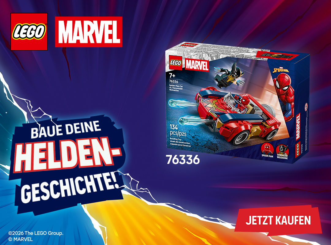 LEGO® Marvel Banner „Baue deine Heldengeschichte" mit Set 76336 Spider-Man Auto vs. Venomized Wolverine